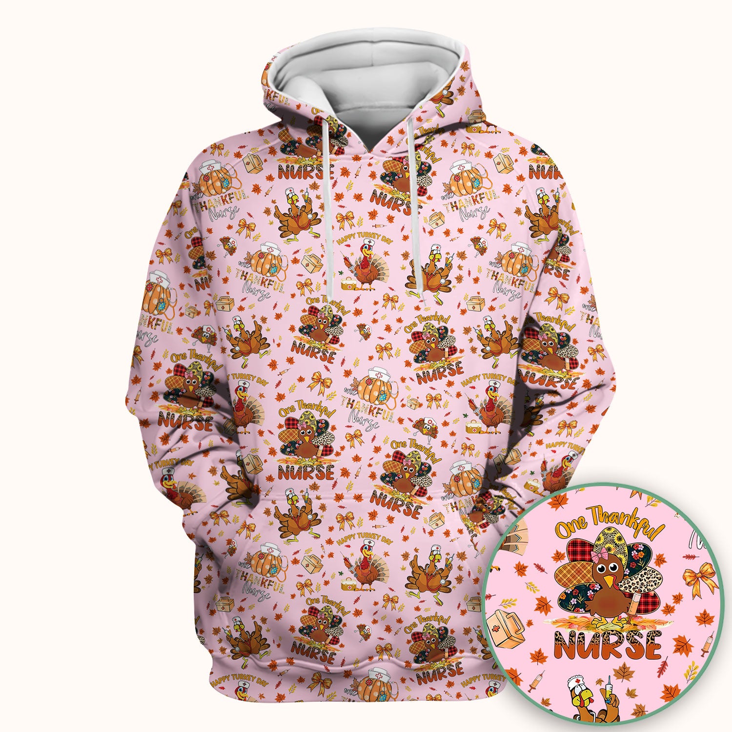 Thanksgiving Nurse Fall Scrub Top for Women - Cute Turkey and Pumpkin Shirt - Autumn Medical Shirt Gift for RN CNA LPN Doctor