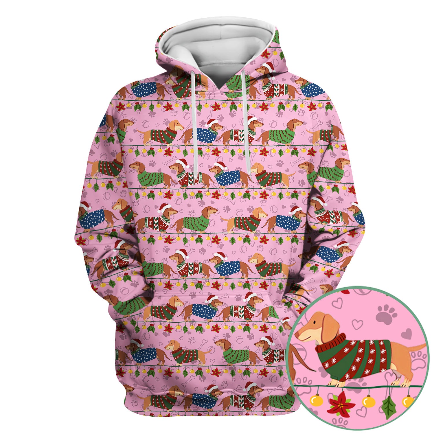 Christmas Dachshund Scrub Top - Cute Dog Print Scrubs for Women, Men Multi Color - Holiday Scrub Shirt Gift for Nurse, CNA, RN, Doctor