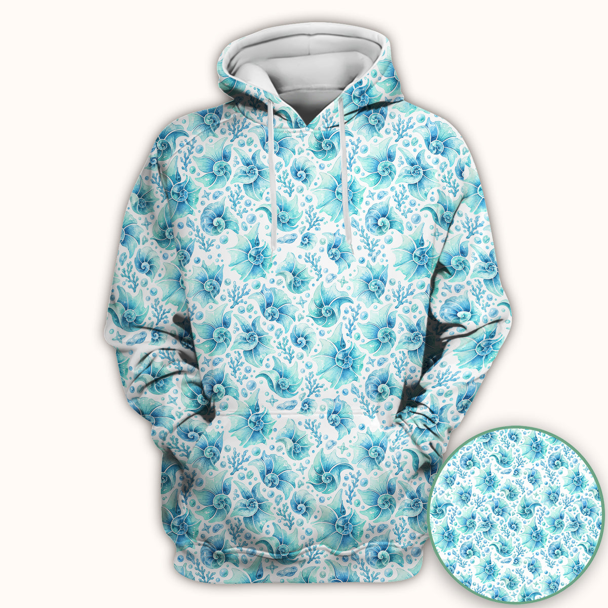 Blue Watercolor Seashell Pattern Scrub Top, Comfortable Scrubs for Nurses