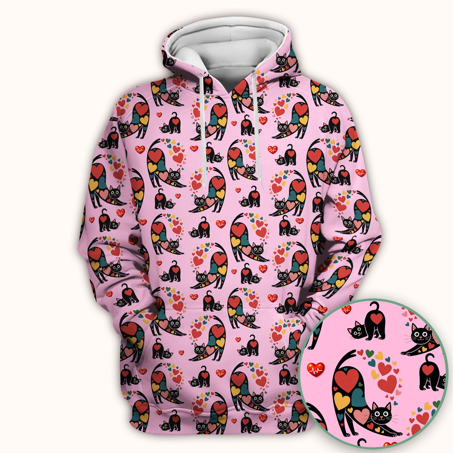 Playful Cat Valentine Heart Print Nurse Scrub Top, Comfortable Scrubs for Nurses