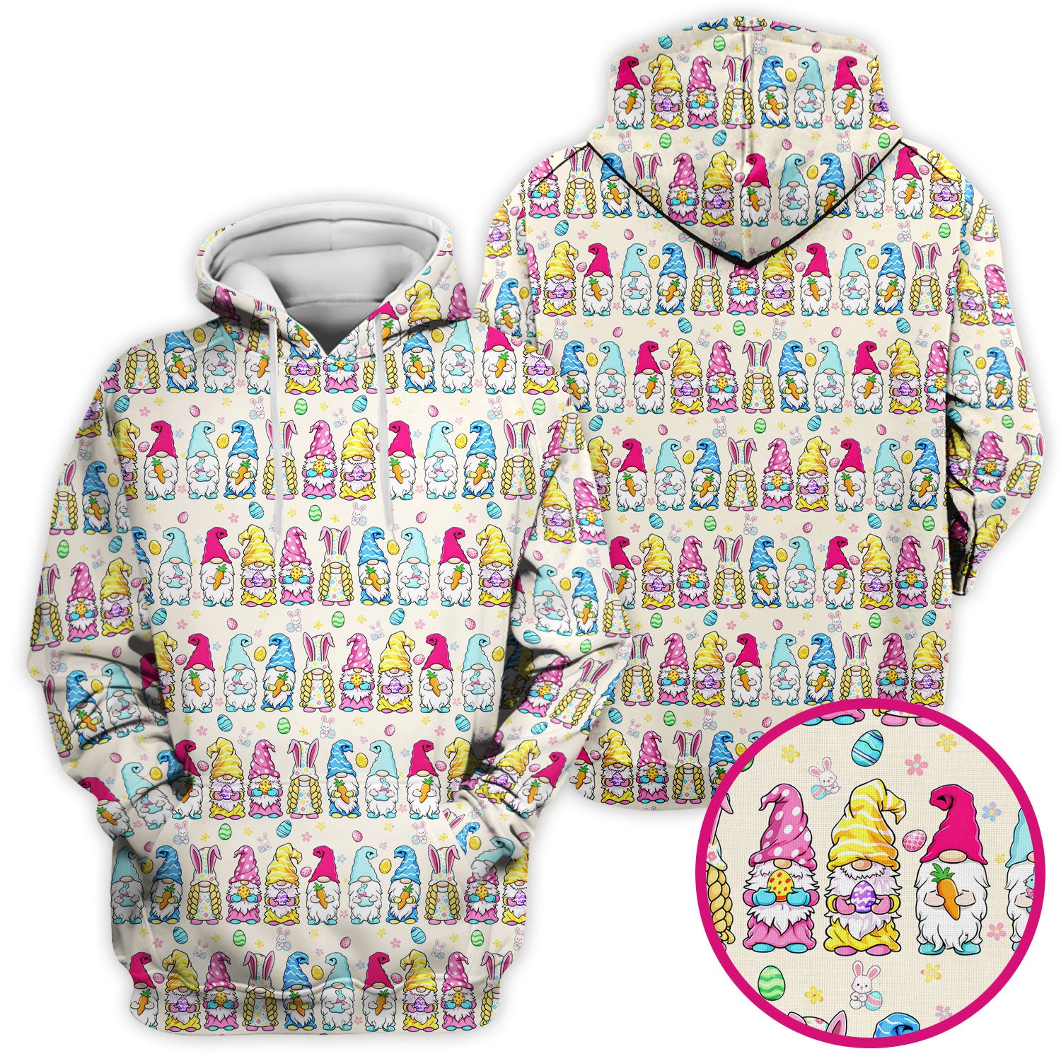 Colorful Easter Gnome Bunny Eggs Print Scrub Top, Comfortable Scrubs for Nurses