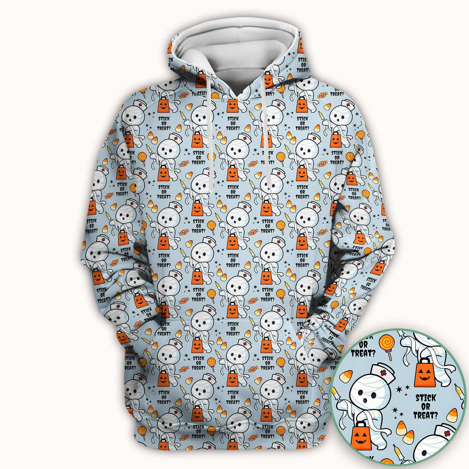 Funny Halloween Stick Or Treat Mummy Nurse Scrub Top, Comfortable Scrubs for Nurses
