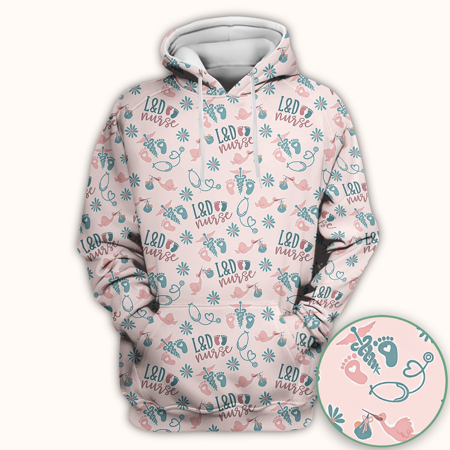 Cute Labor and Delivery Print V Neck Nursing Scrub Top Medical Uniform