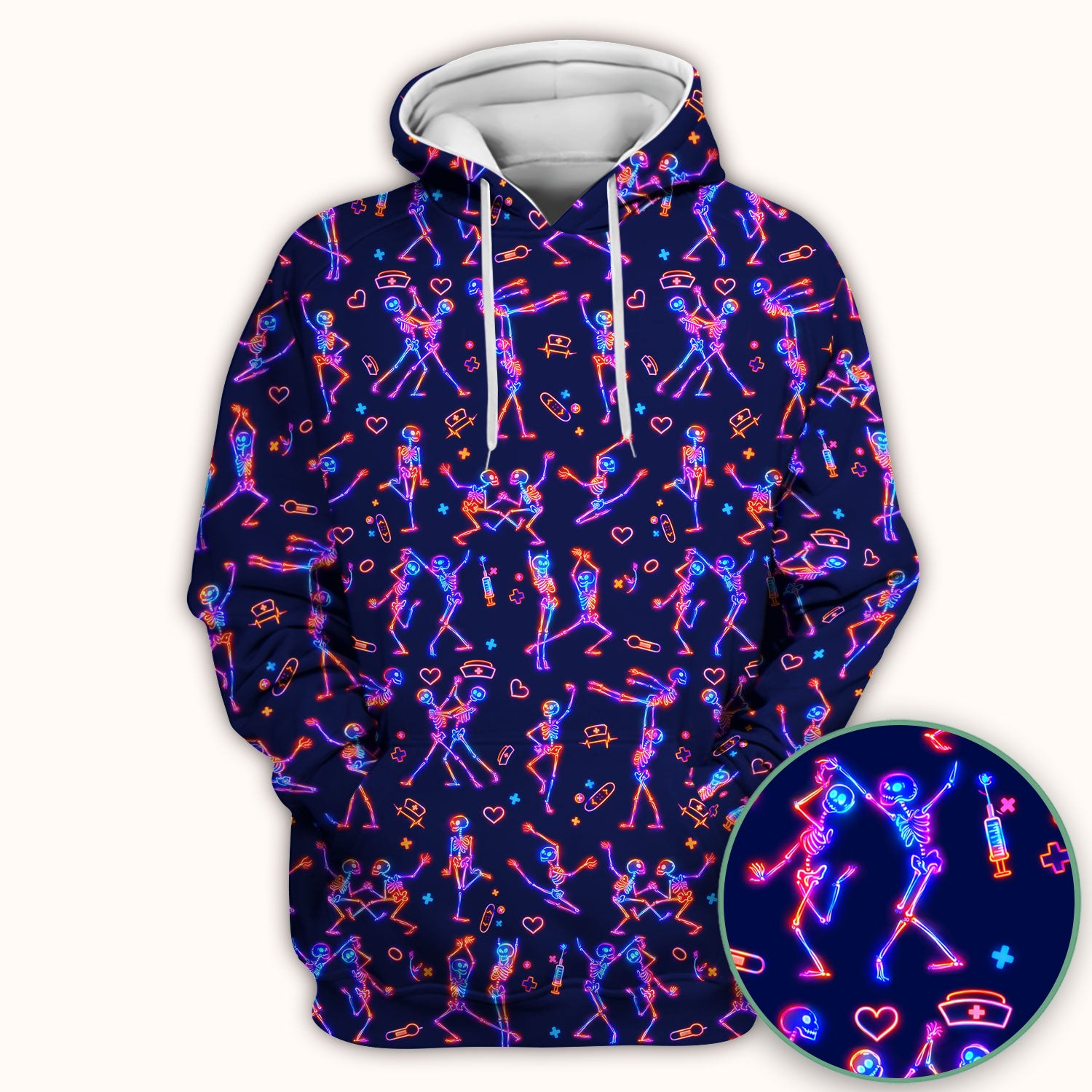 Neon Dancing Skeleton Medical Pattern Scrub Top, Comfortable Scrubs for Nurses