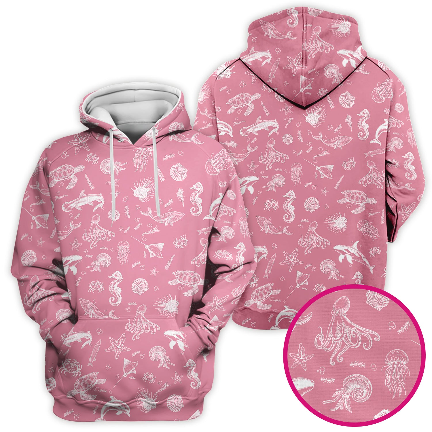 Marine Sea Life Pattern Scrub Top, Breathable Fabrics Nursing Uniform