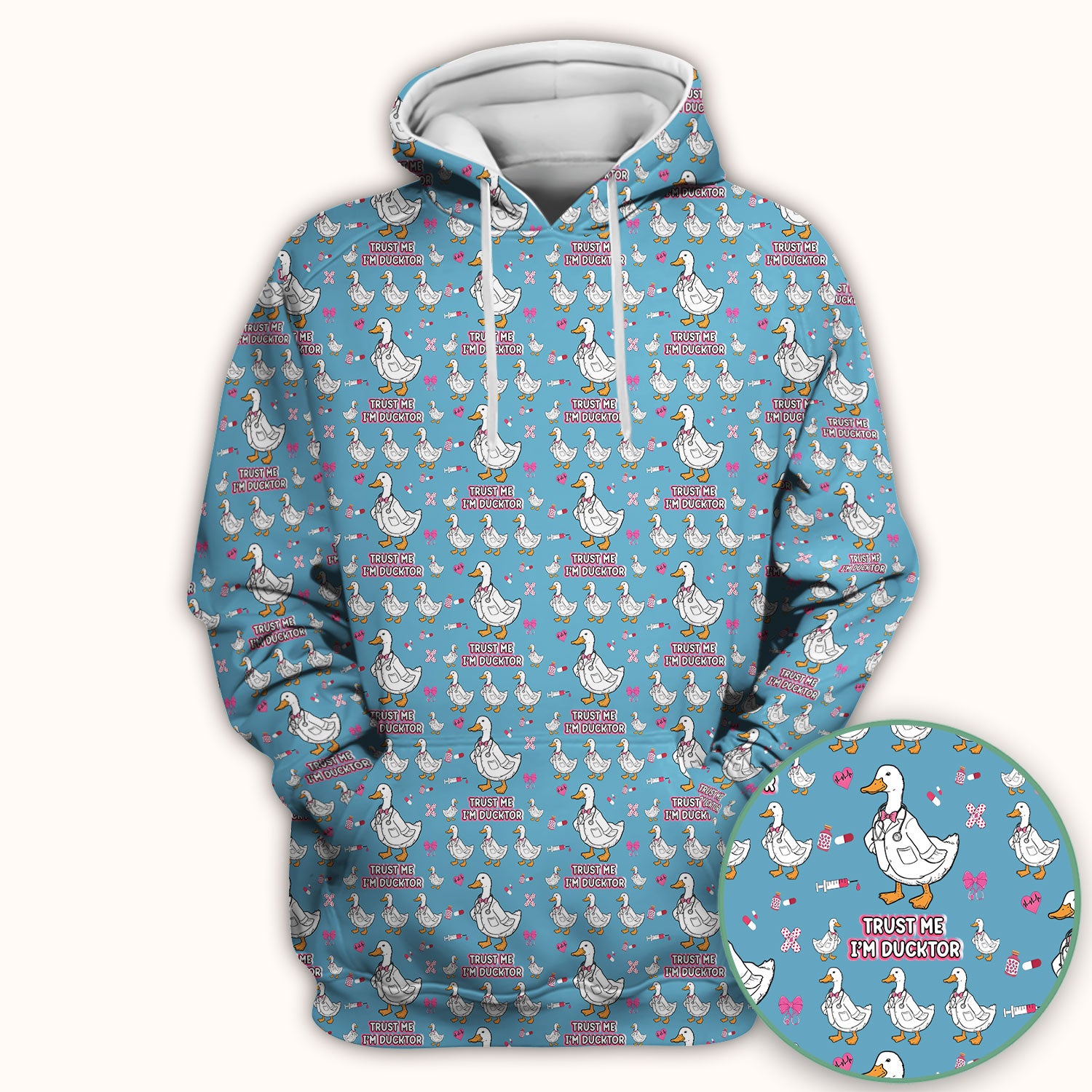 Trust Me I'm Ducktor Scrub Top, Funny Duck Pattern Scrub Shirt, Breathable Fabrics Nursing Uniform For Women