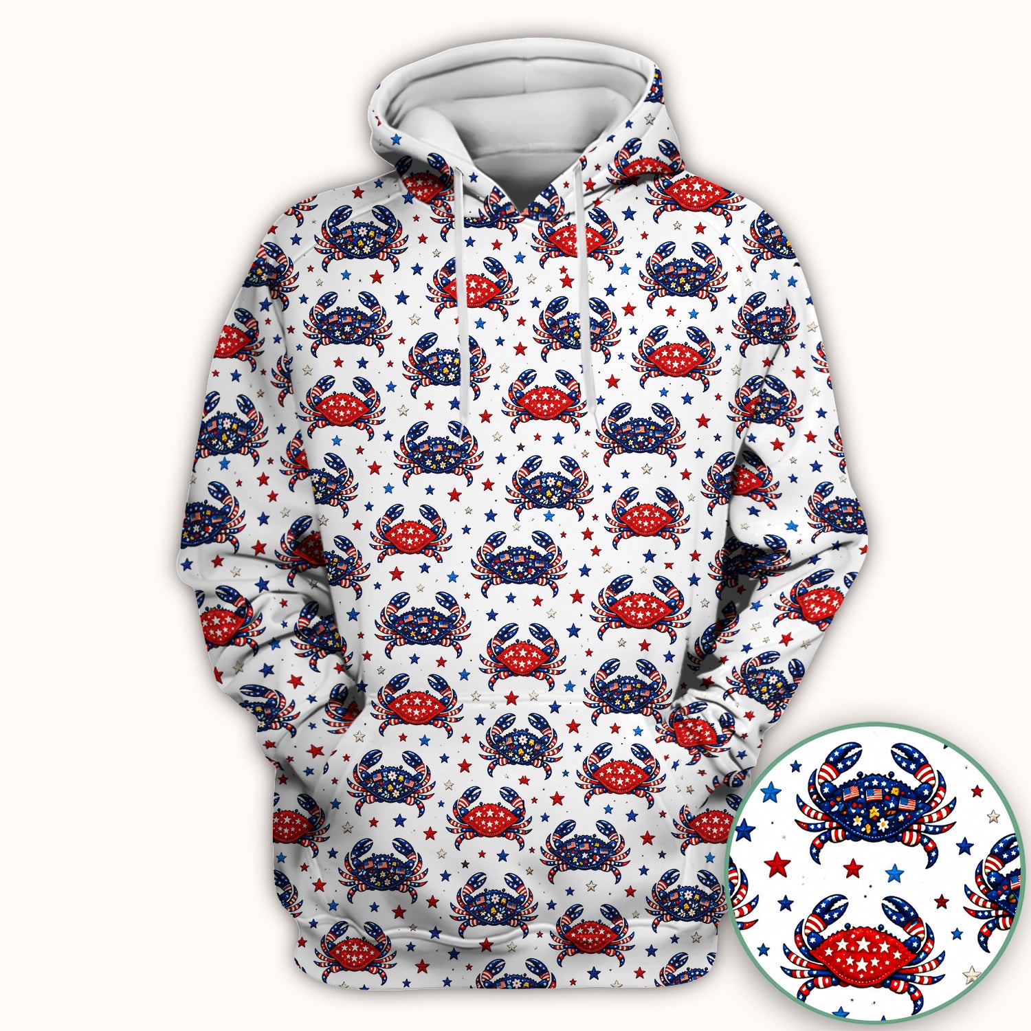 Patriotic Crab Stars Pattern Scrub Top, Comfortable Scrubs for Nurses