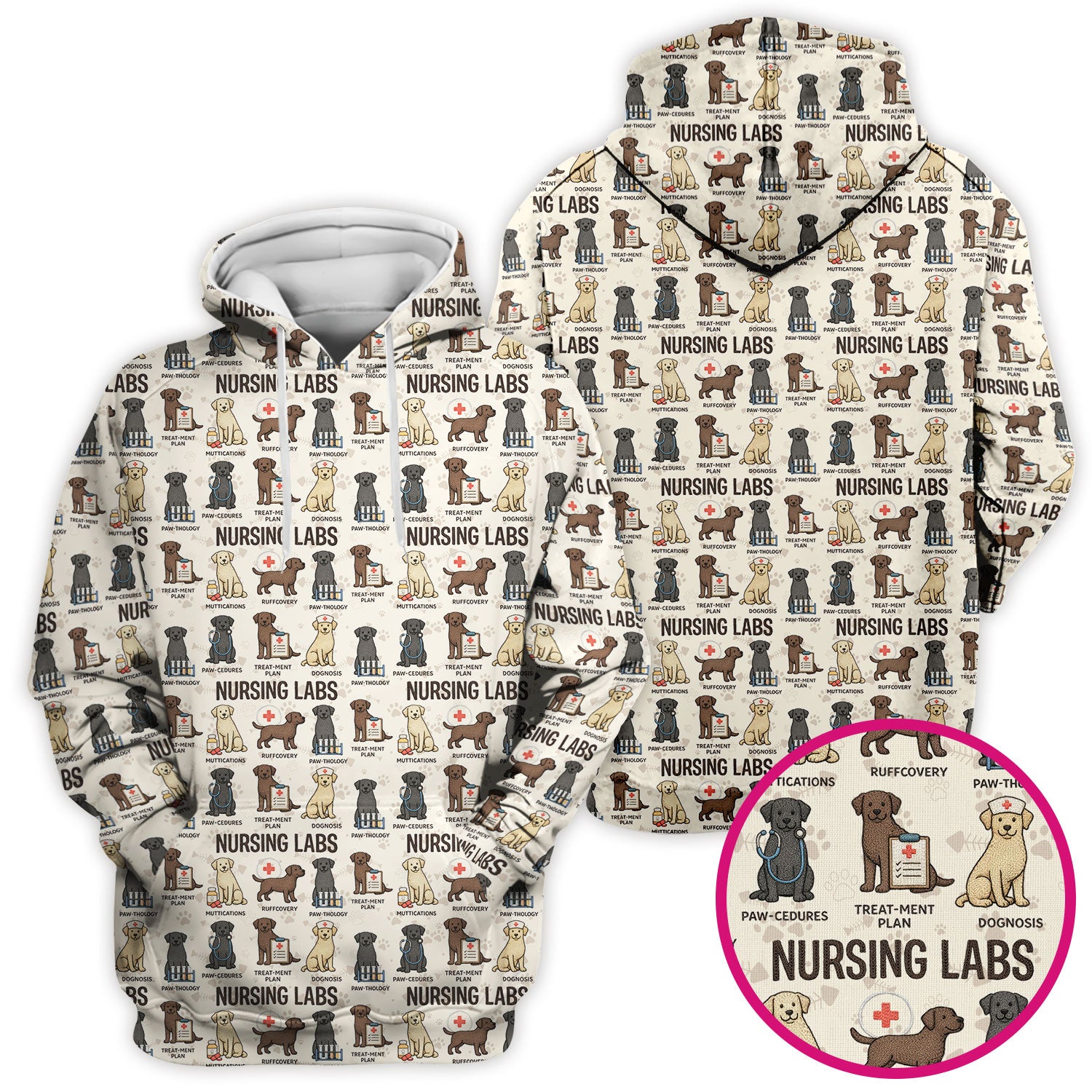 Playful Nursing Labs Dog Pattern Scrub Top, Comfortable Scrubs for Nurses