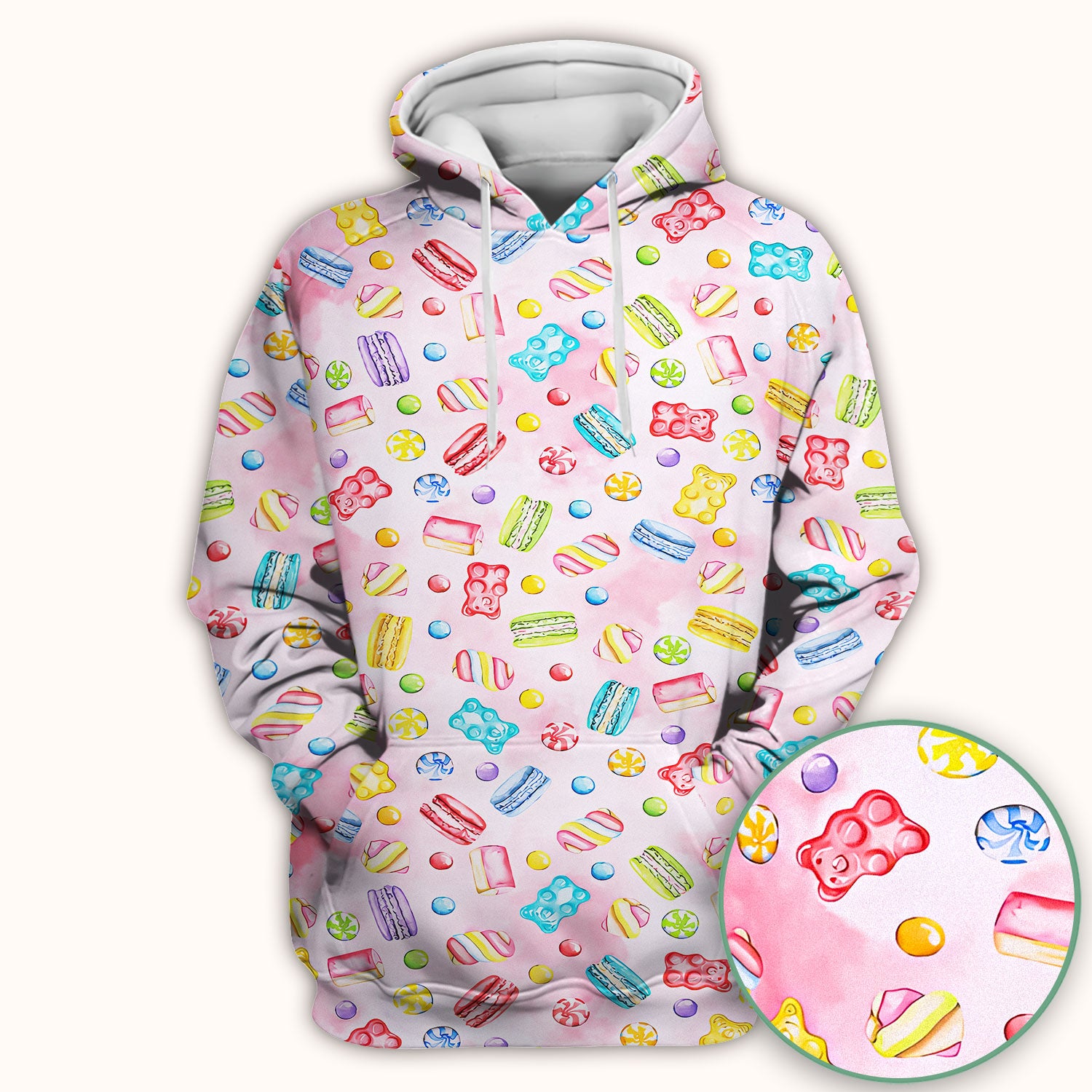 Cute Candy and Macaron Pattern Medical Scrub Top, Comfortable Scrubs for Nurses