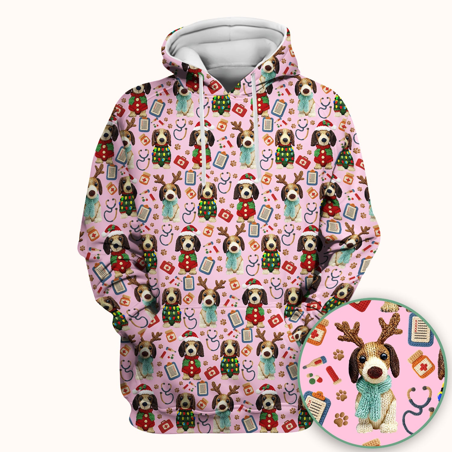 Christmas Doxie Scrubs for Women - Cute Dachshund Christmas Scrub Top for Nurses - Funny Medical Uniform Gift