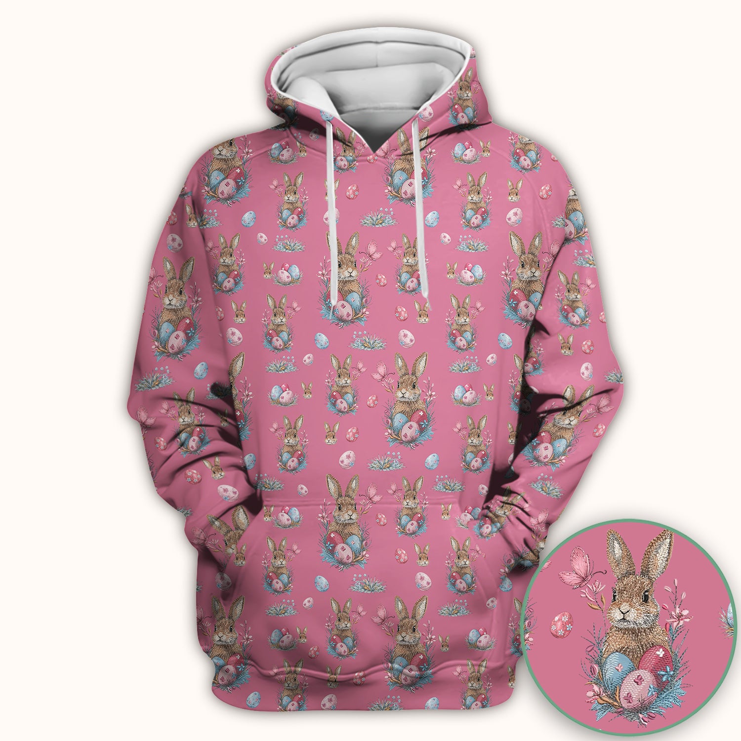Pastel Easter Bunny Nest Pattern Scrub Top, Comfortable Scrubs for Nurses