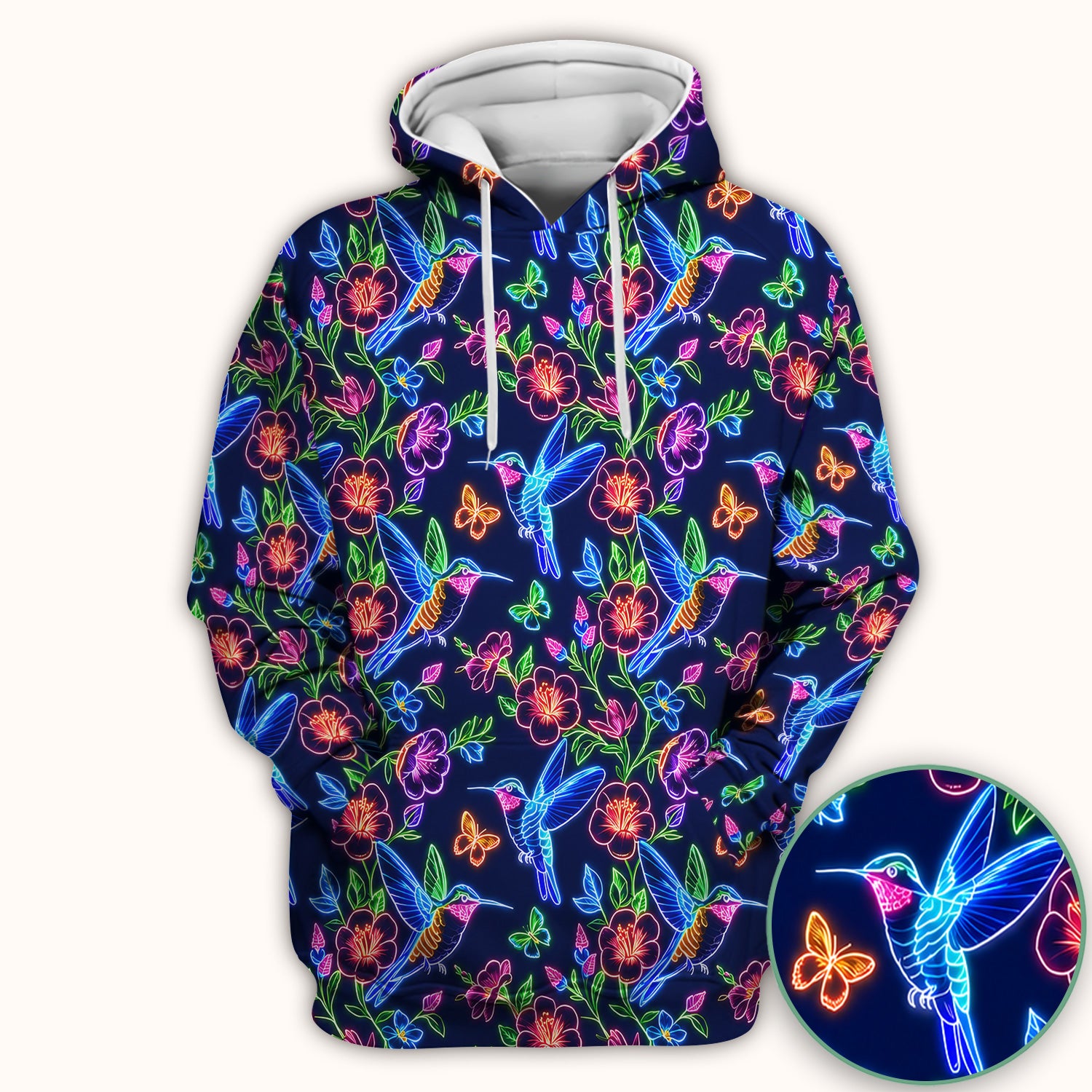Neon Hummingbird Floral Garden Pattern Scrub Top, Comfortable Scrubs for Nurses
