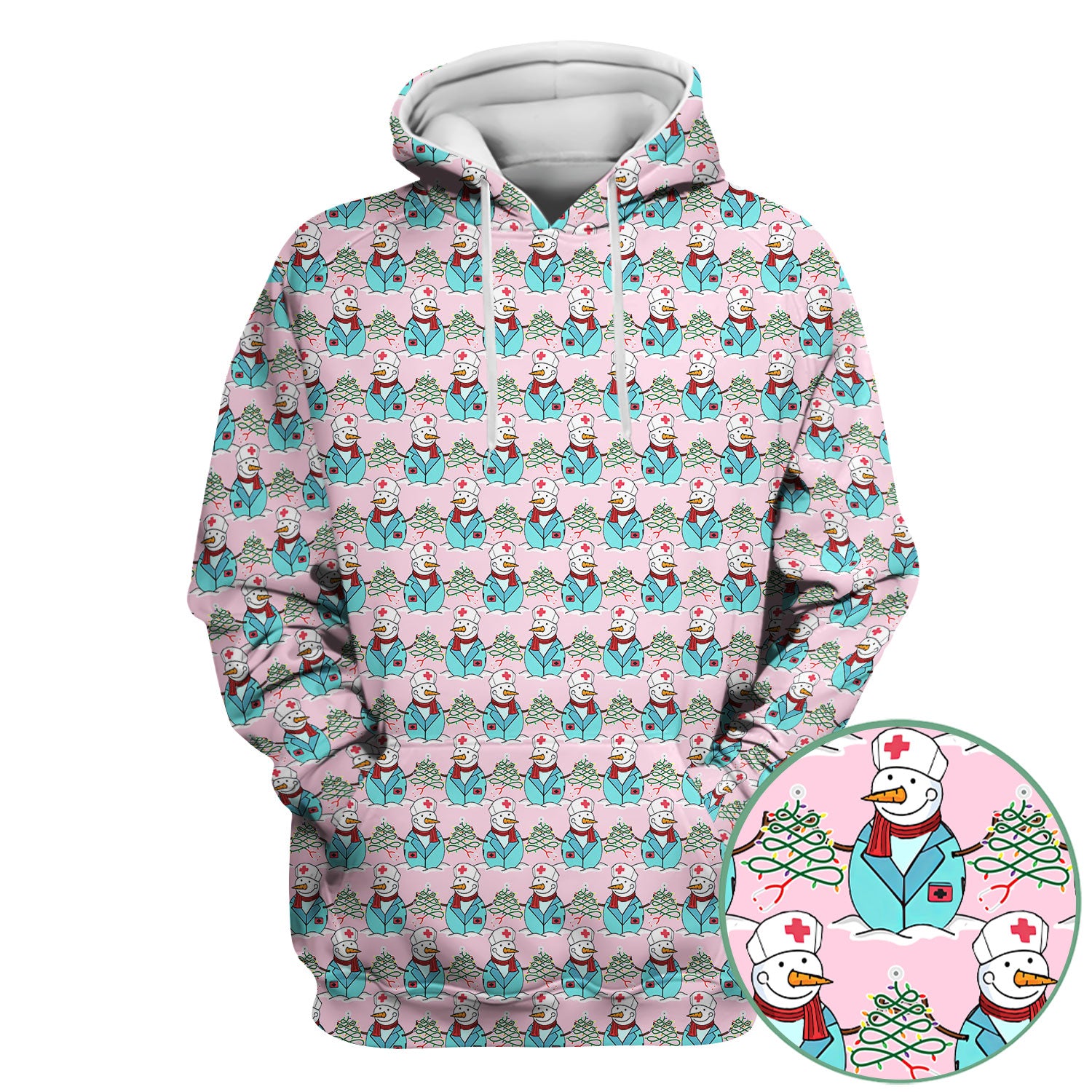 Christmas Nurse Scrubs for Women - Cute Snowman Medical Print Top - Multi Color Custom Nursing Shirt Holiday Gift for Healthcare Workers
