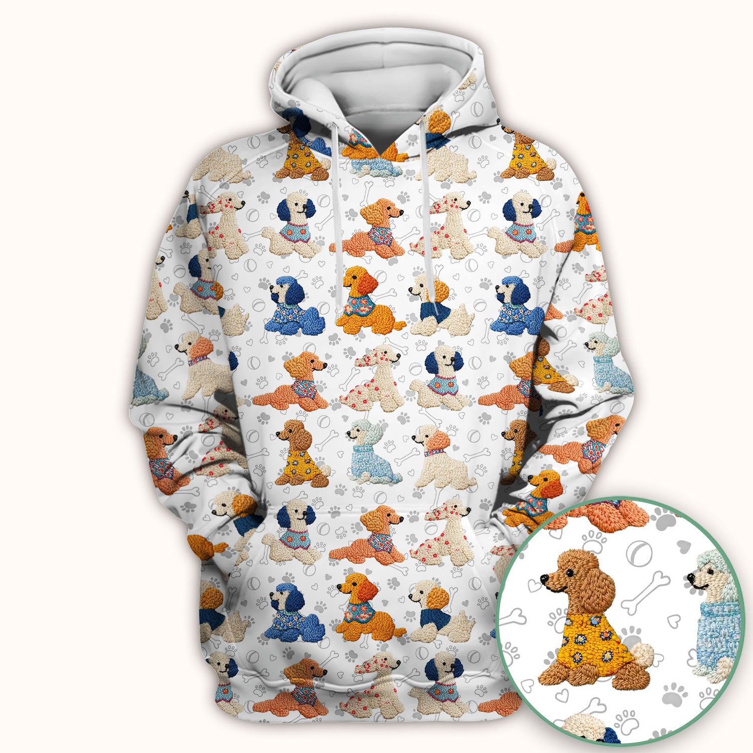 Cute Colorful Poodle Pattern Scrub Top, Comfortable Scrubs for Nurses