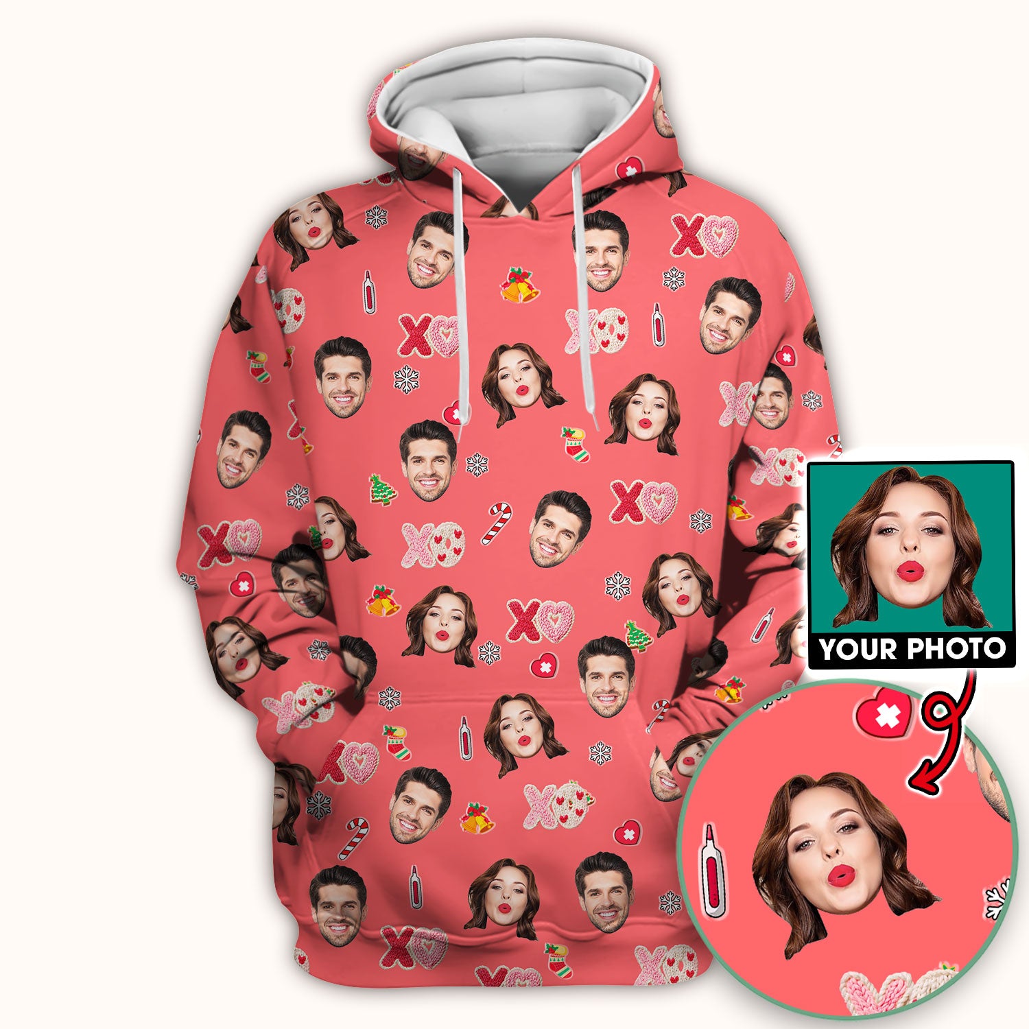 Personalized Photo Scrub Top, Custom Face XOXO Scrub Shirt, Breathable Fabrics Nursing Uniform