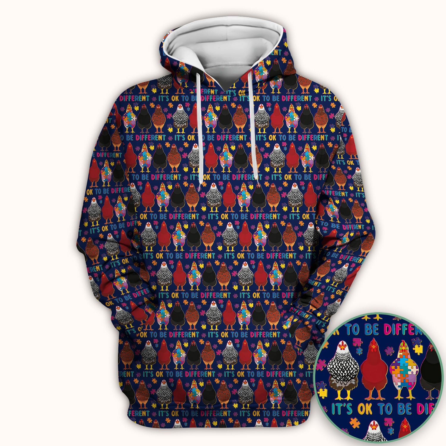 Autism Chicken It’s OK to Be Different Print Scrub Top, Comfortable Scrubs for Nurses