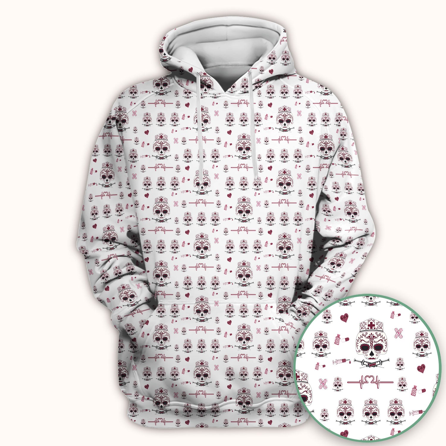Sugar Skull Scrub Top, Skull Pattern Scrub Shirt, Breathable Fabrics Nursing Uniform