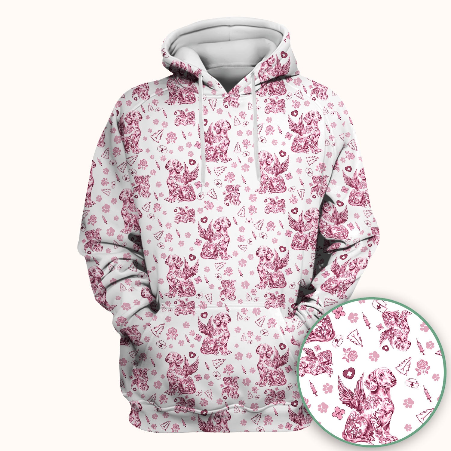 Toile de Jouy Dachshund Angel Scrub Top - Blue Vintage Dog Nurse Shirt - Memorial Christmas Gift