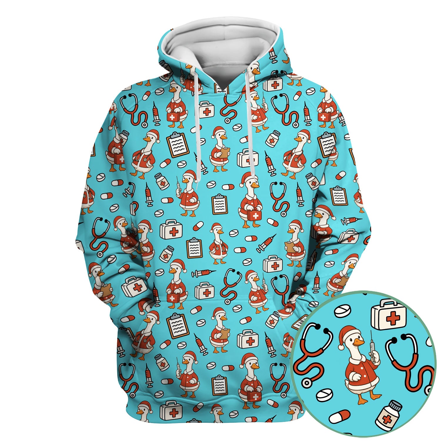 Christmas Nurse Scrub Top - Funny Santa Duck Print Scrubs for Women & Men - Holiday Medical Shirt for RN CNA Doctor, Cute Xmas Gift Idea