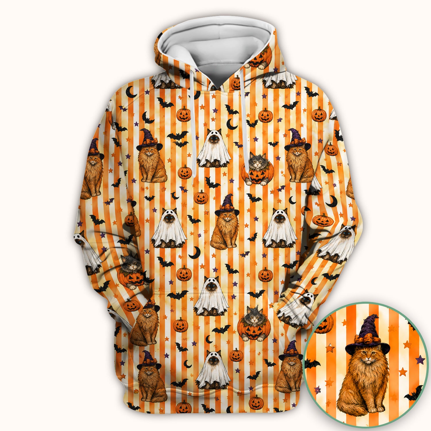 Halloween Cat Print Scrub Top, Comfortable Scrubs for Nurses