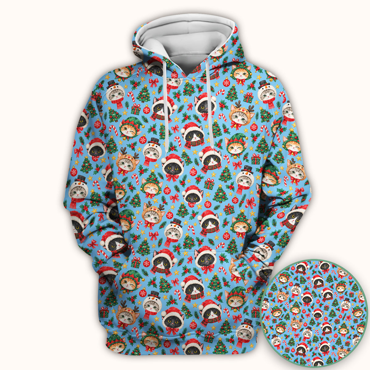 Christmas Cats And Trees Pattern Scrub Top, Comfortable Scrubs for Nurses