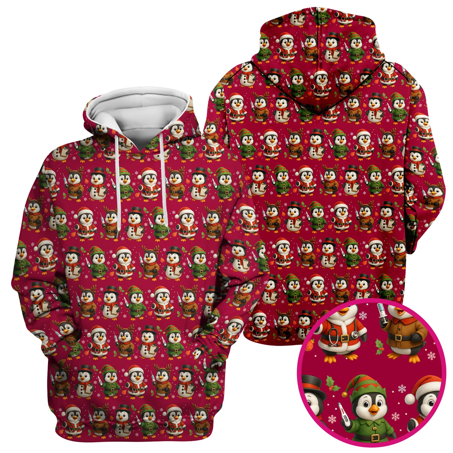 Cute Christmas Penguin Scrubs - Festive Pattern Scrub Top for Women - Cozy Holiday Scrubs Perfect for Nurse Gift Season