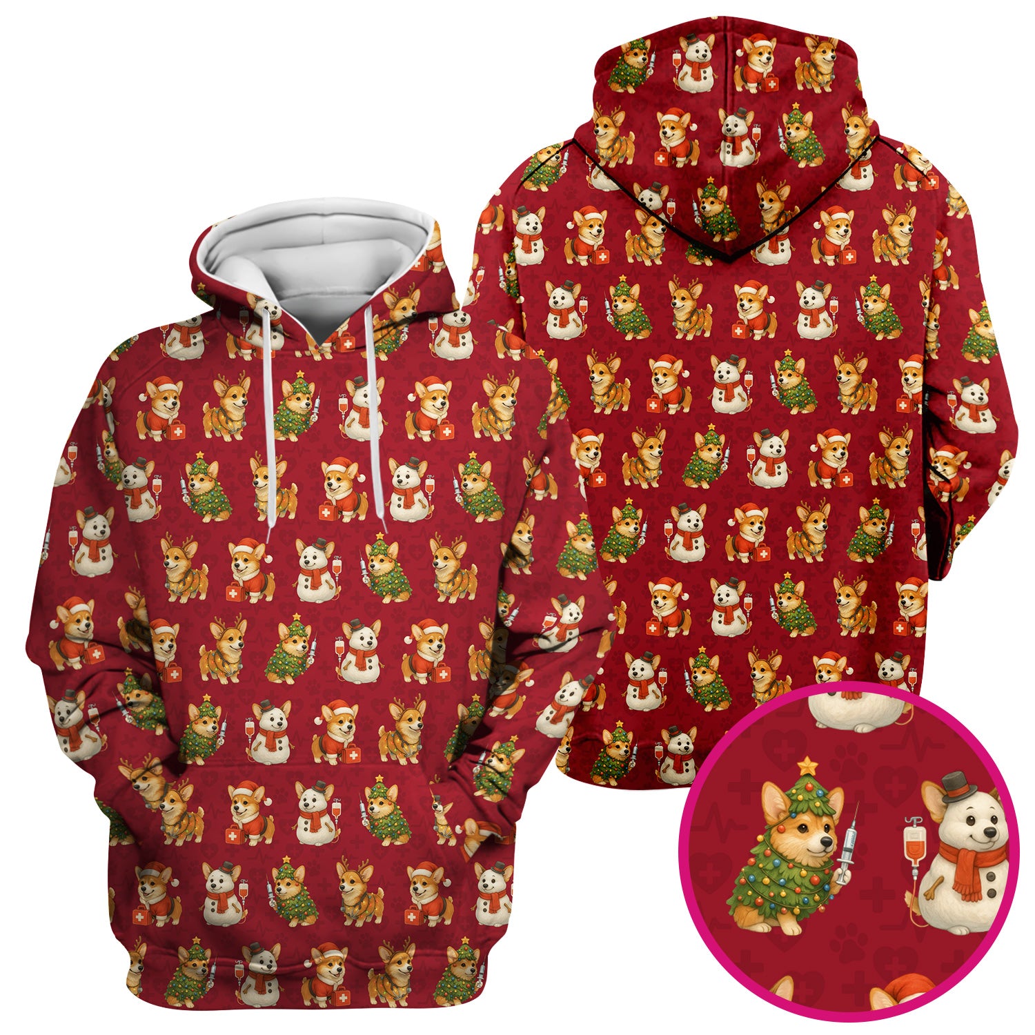 Cute Christmas Corgi Scrubs - Festive Pattern Scrub Top for Women - Cozy Holiday Nurse Scrubs Gift for Dog Lovers