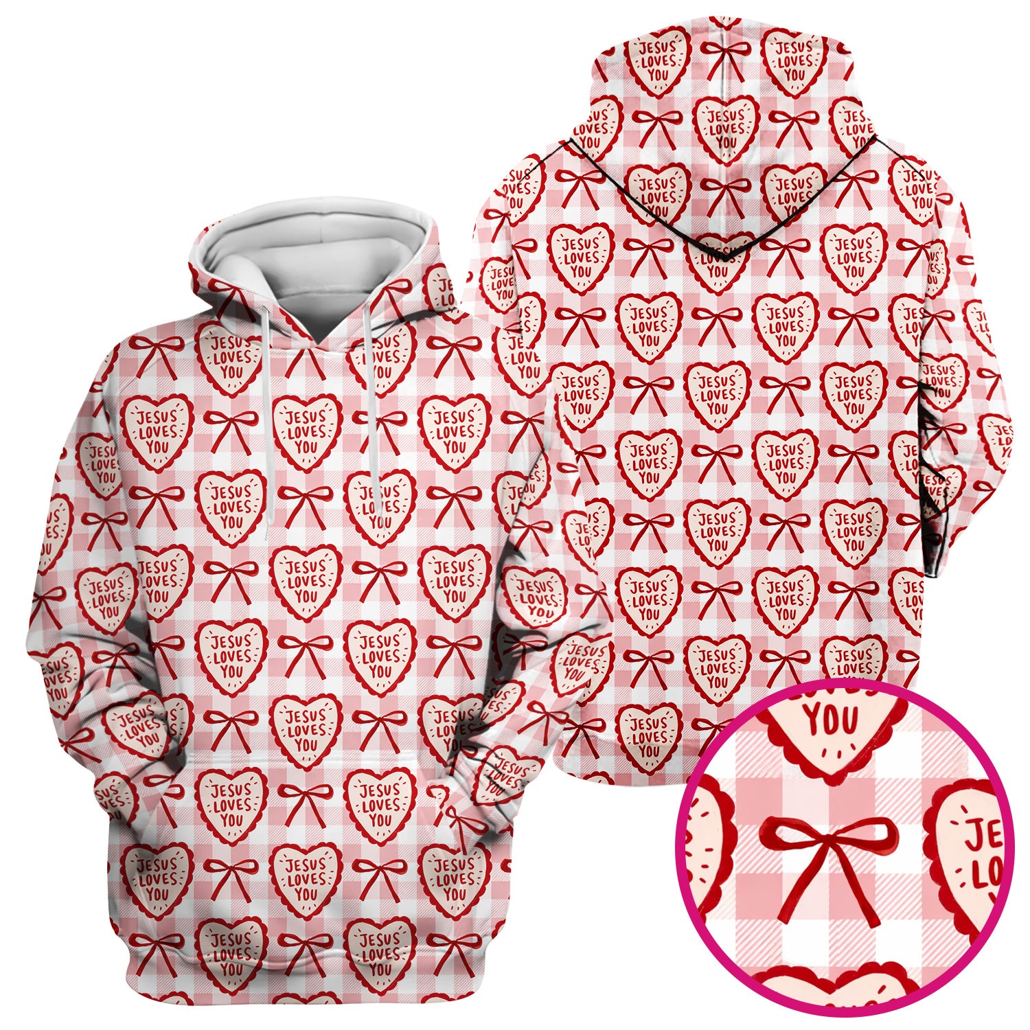 Jesus Loves You Heart Plaid Print Scrub Top, Breathable Fabrics Nursing Uniform