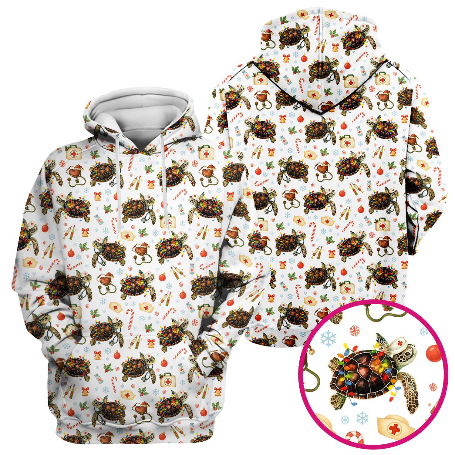Funny Christmas Scrub Top - Sea Turtle with Xmas Lights Shirt - Holiday Nurse Scrubs for Women