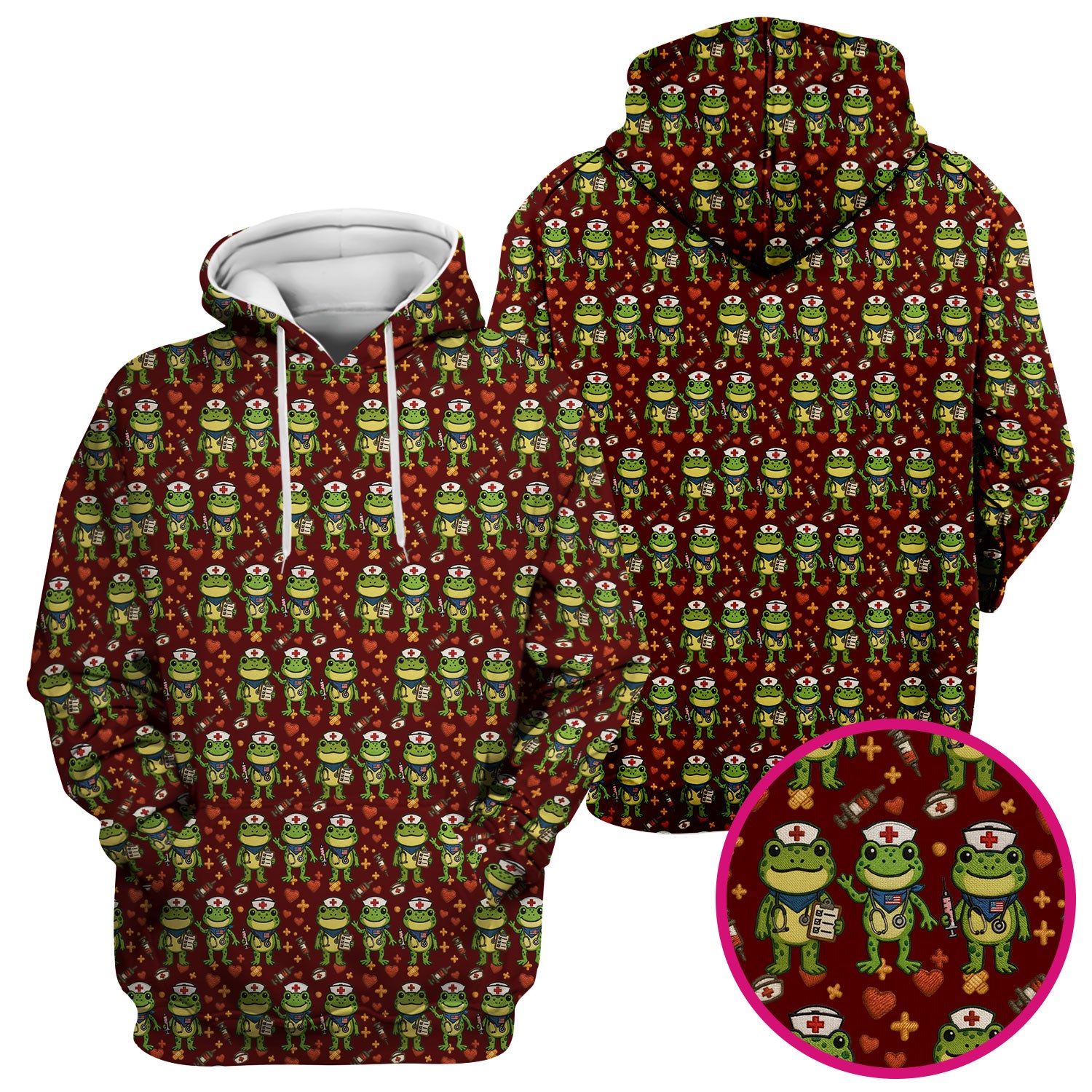 Frog Pattern Scrub Top, Cute Frog Scrub Shirt, Breathable Fabrics Nursing Uniform