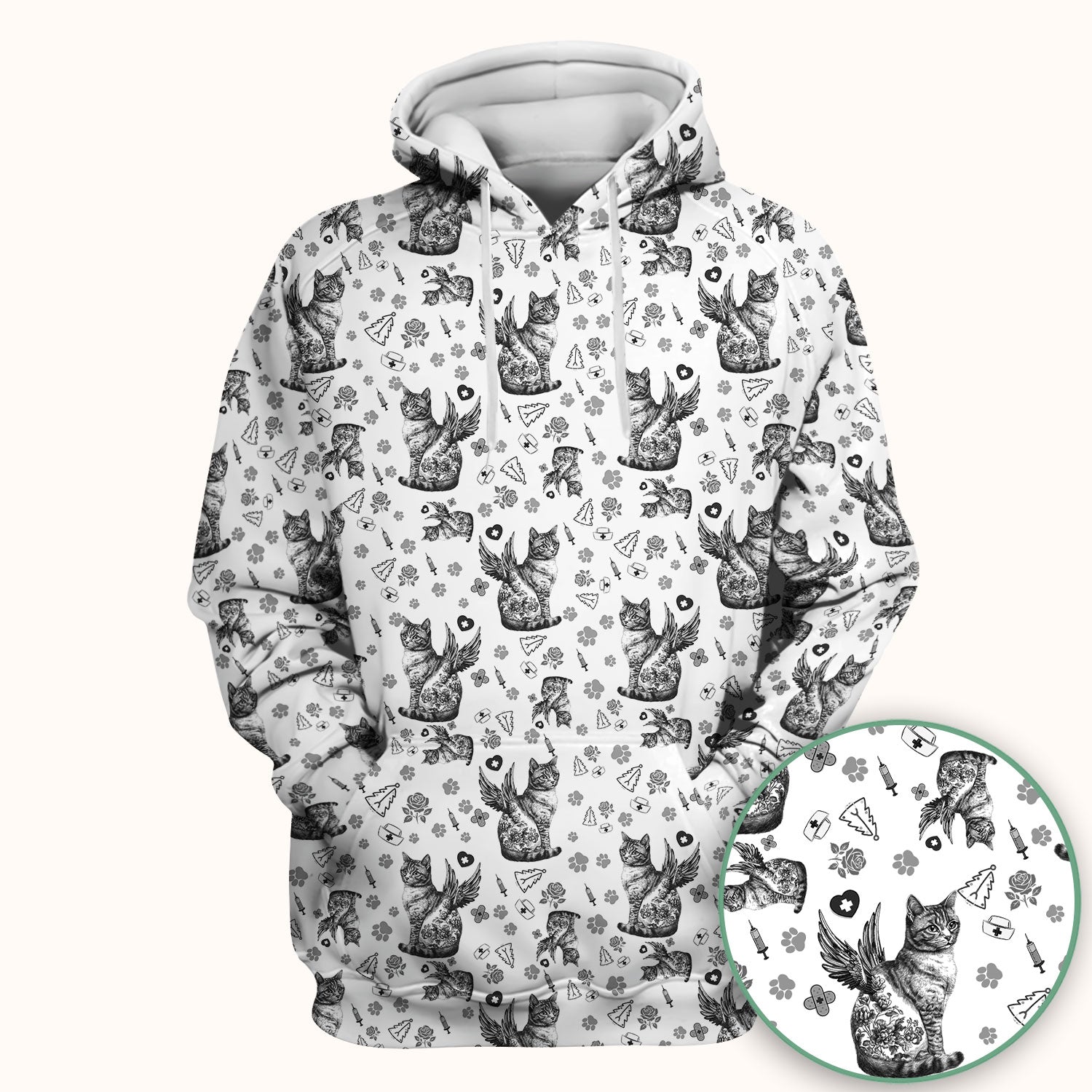 Toile de Jouy Cat Angel Scrub Top - Blue Vintage Nurse Shirt - French Style Medical Uniform for Women RN LPN CNA Gift