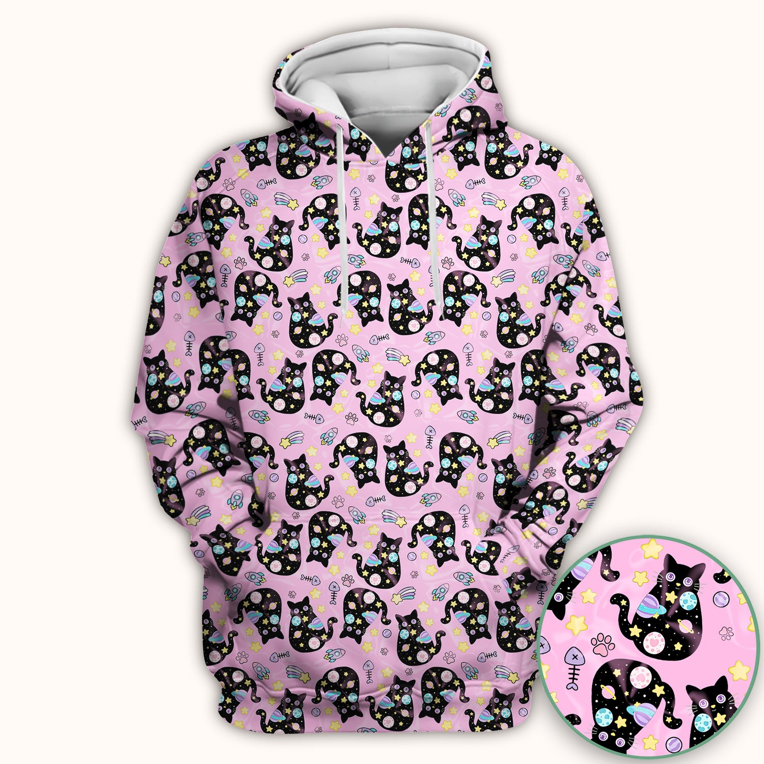 Galaxy Black Cat Space Pattern Scrub Top, Breathable Fabrics Nursing Uniform