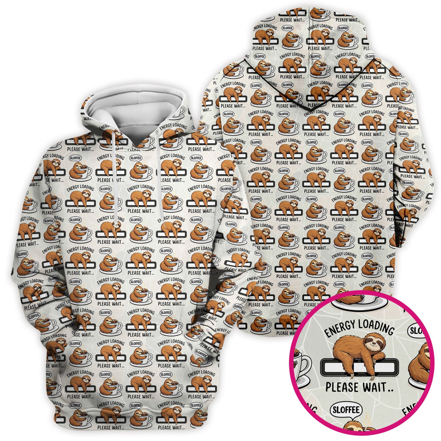 Funny Sloth Coffee Energy Loading Pattern Scrubs Top, Breathable Fabrics Nursing Uniform