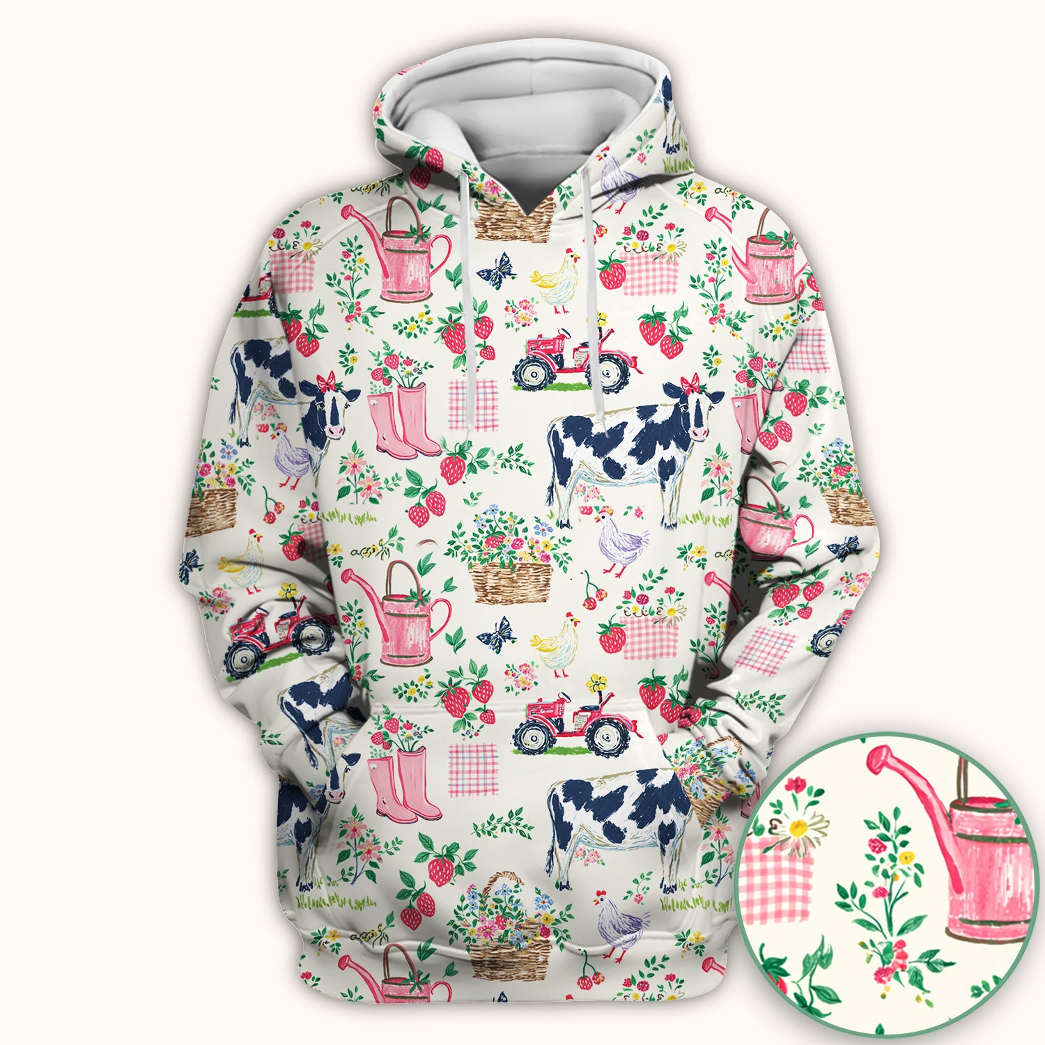 Strawberry Cow Country Style Scrub Top, Comfortable Scrubs for Nurses