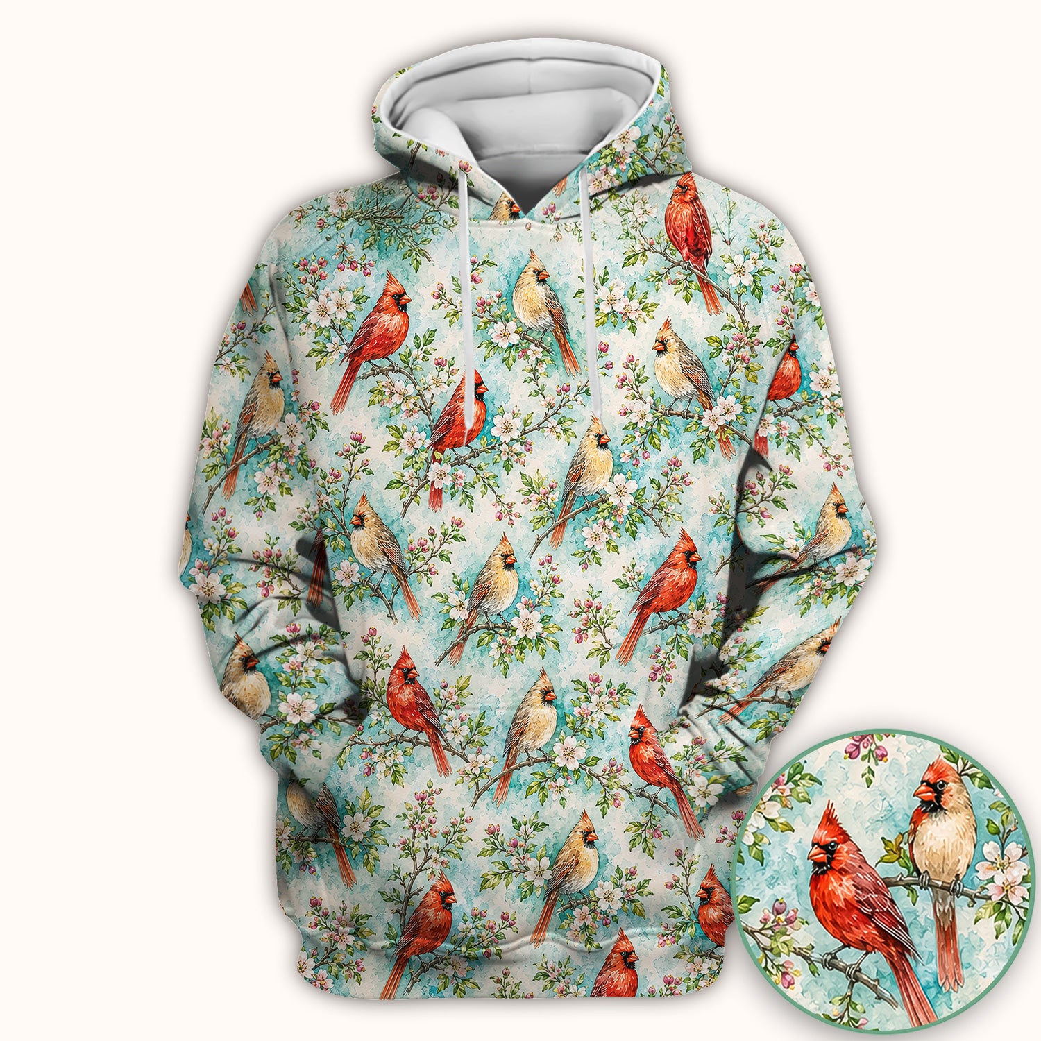 Cardinal Blossom Branch Pattern Scrub Top, Comfortable Scrubs for Nurses