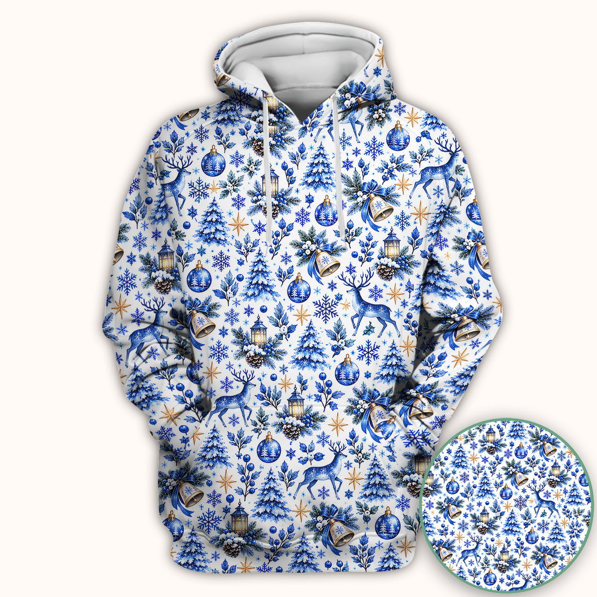 Blue Christmas Reindeer And Winter Trees Scrub Top, Comfortable Scrubs for Nurses