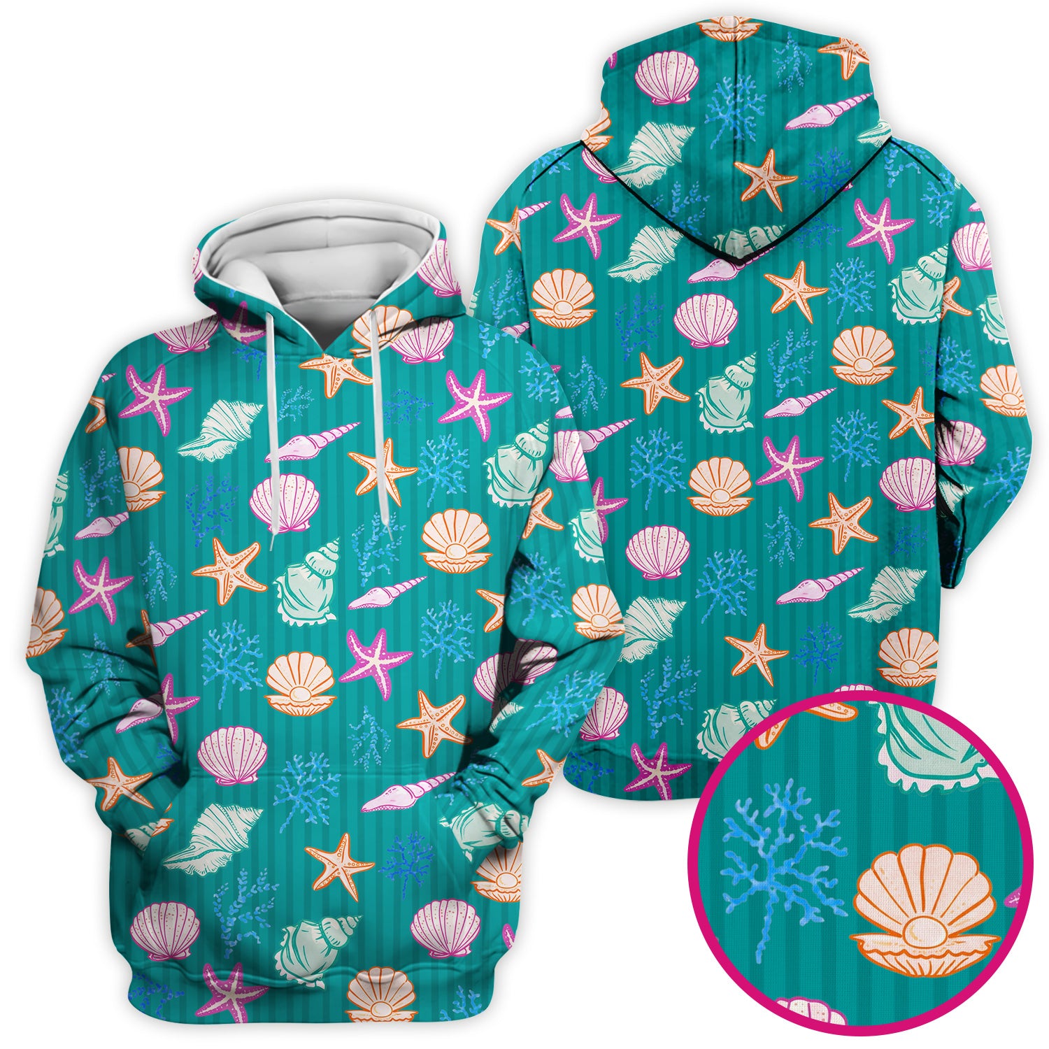 Colorful Seashell Starfish Ocean Stripe Pattern Scrub Top, Breathable Fabrics Nursing Uniform