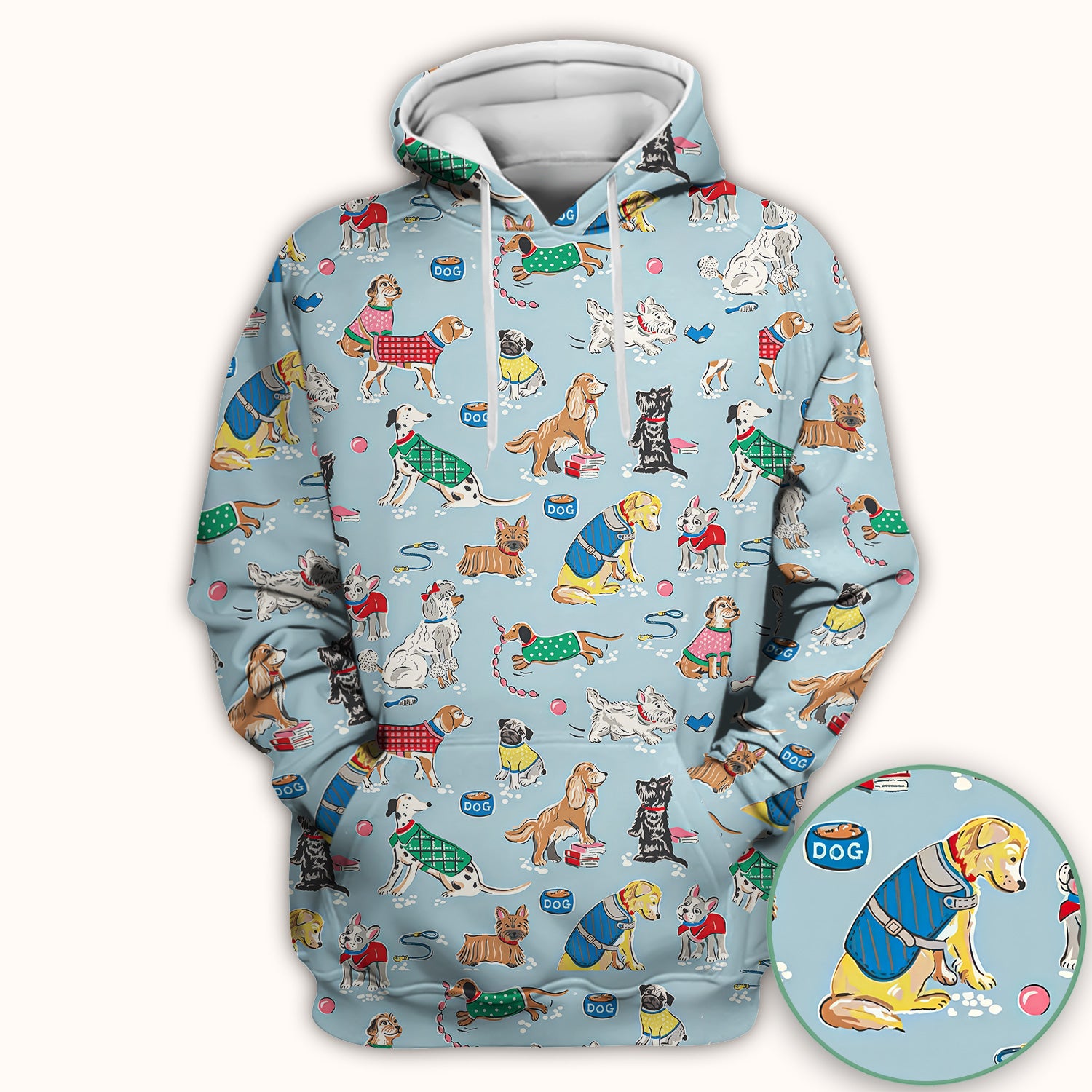 Cute Dog Wearing Sweater Playing Ball Pattern Scrub Top, Comfortable Scrubs for Nurses