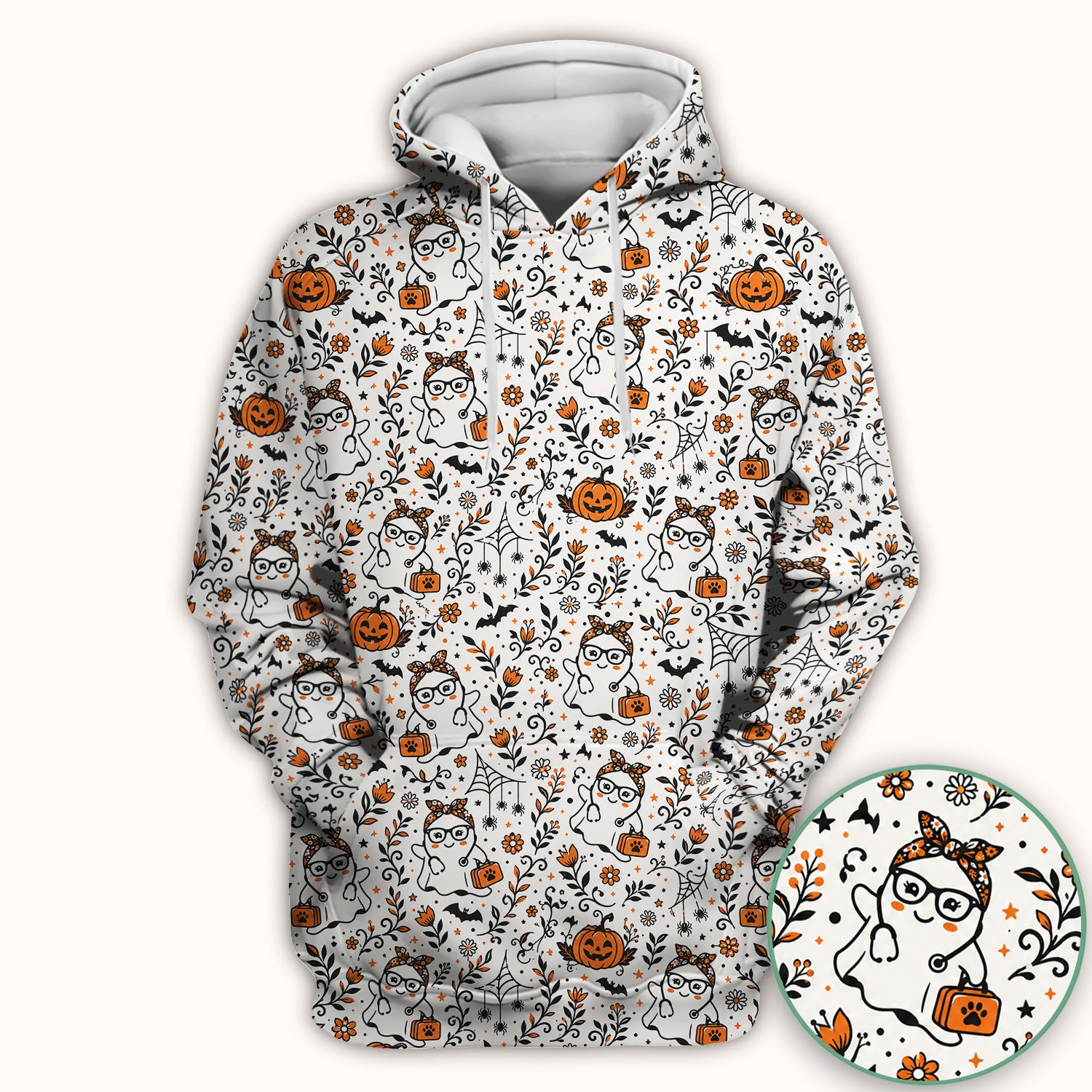 Cute Halloween Nurse Ghost And Pumpkins Scrub Top, Comfortable Scrubs for Nurses