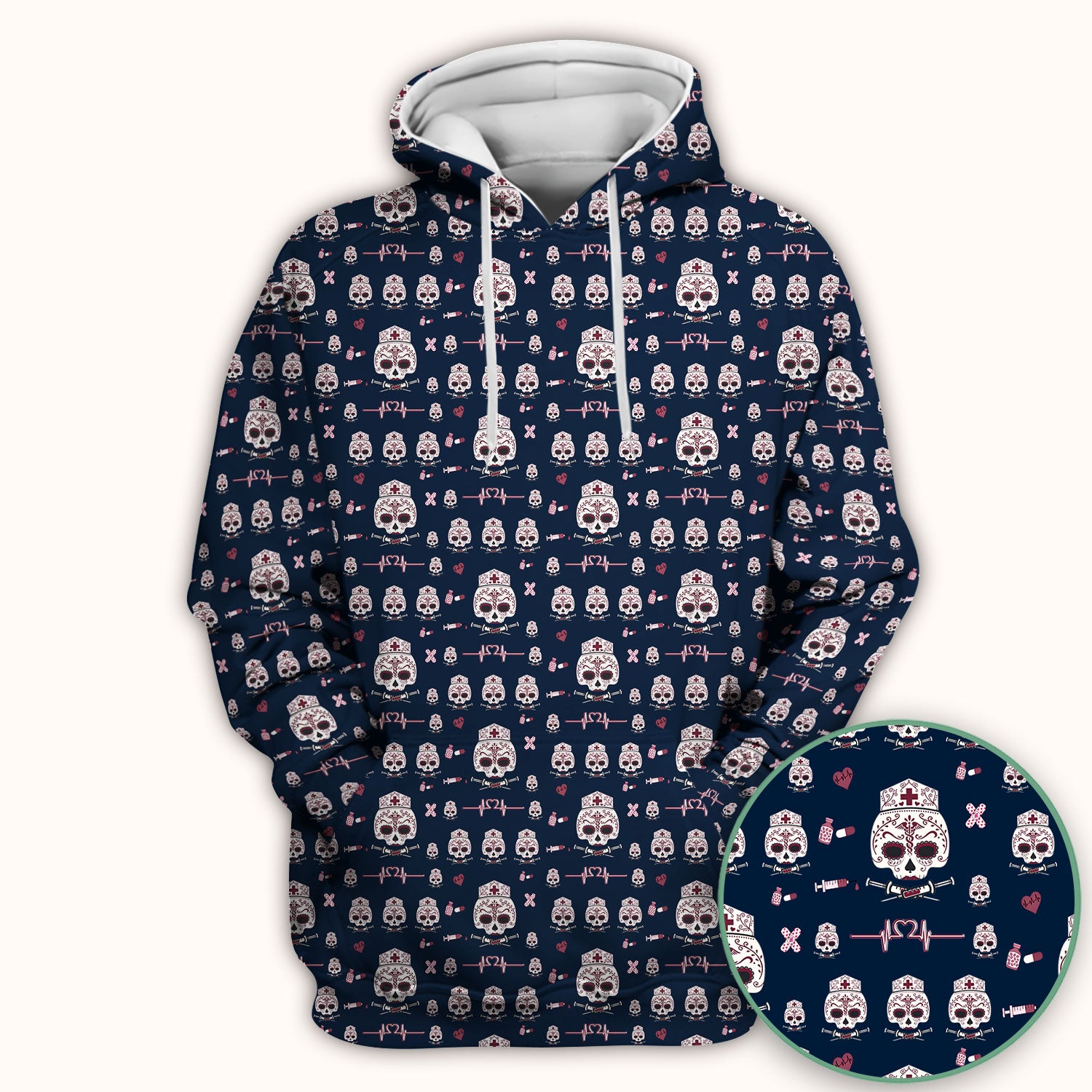 Sugar Skull Scrub Top, Skull Pattern Scrub Shirt, Breathable Fabrics Nursing Uniform