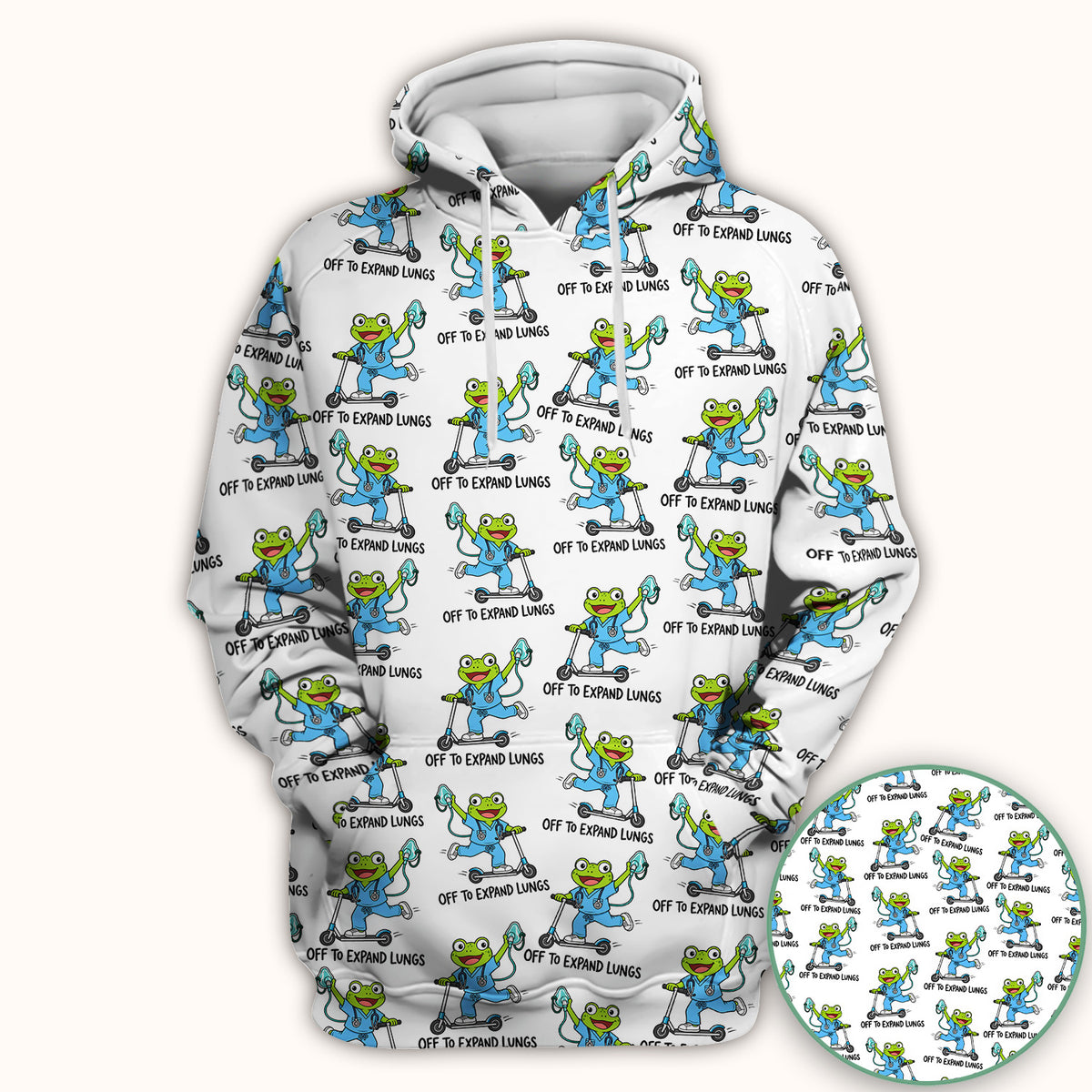 Off To Expand Lungs Frog Pattern Scrub Top, Comfortable Scrubs for Nurses