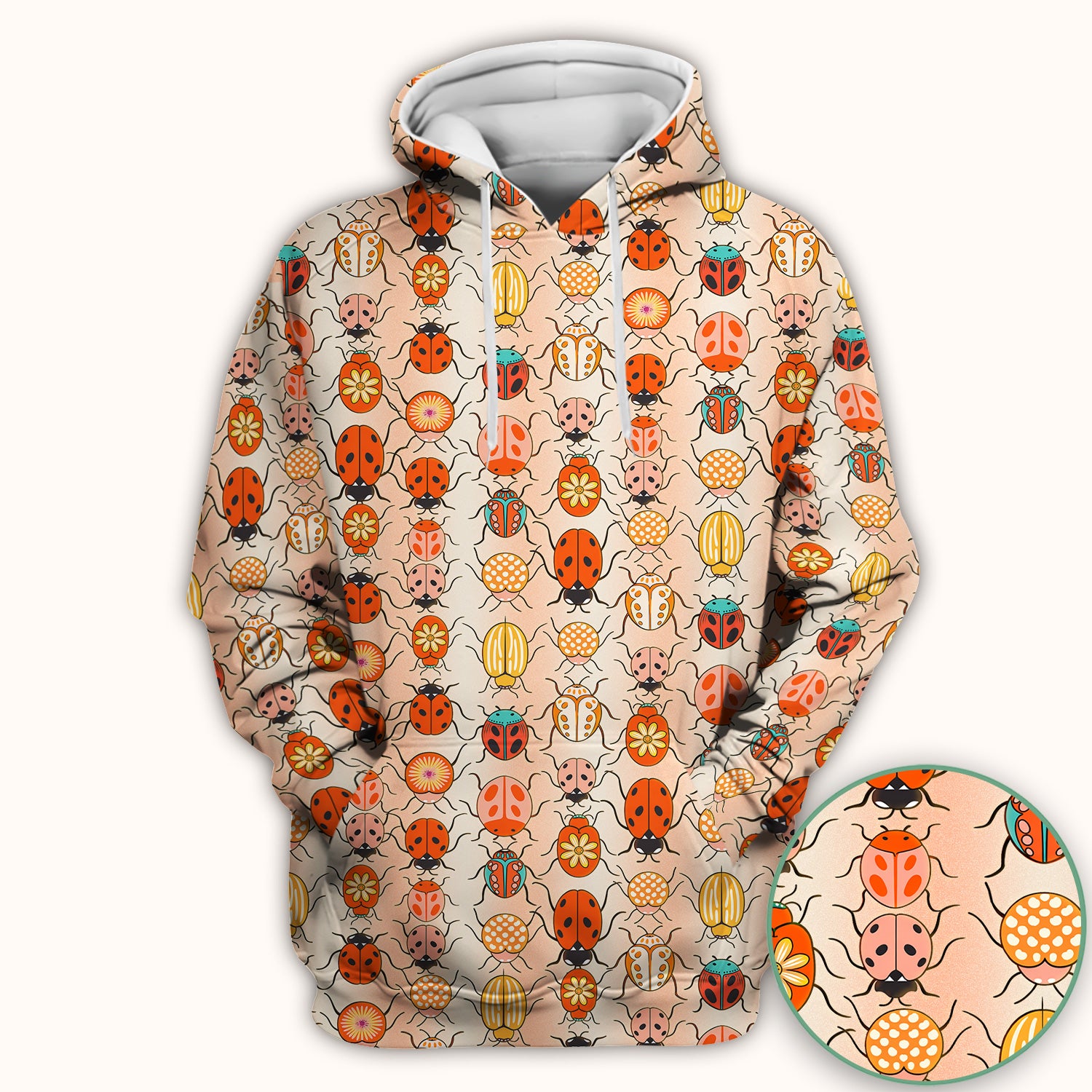 Cute Ladybug Beetle Floral Pattern Scrub Top, Breathable Fabrics Nursing Uniform