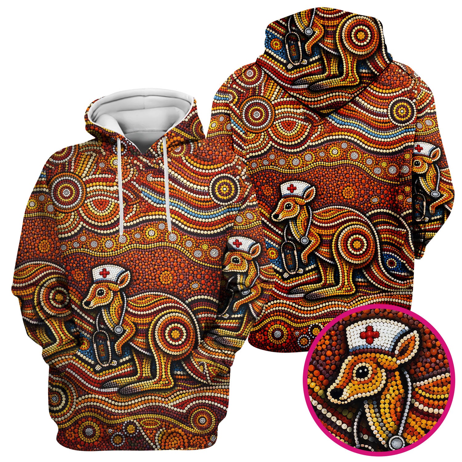 Australian Aboriginal Nurse Scrub Top, Kangaroo Dot Art Medical Nurses Shirt, Breathable Fabrics Nursing Uniform