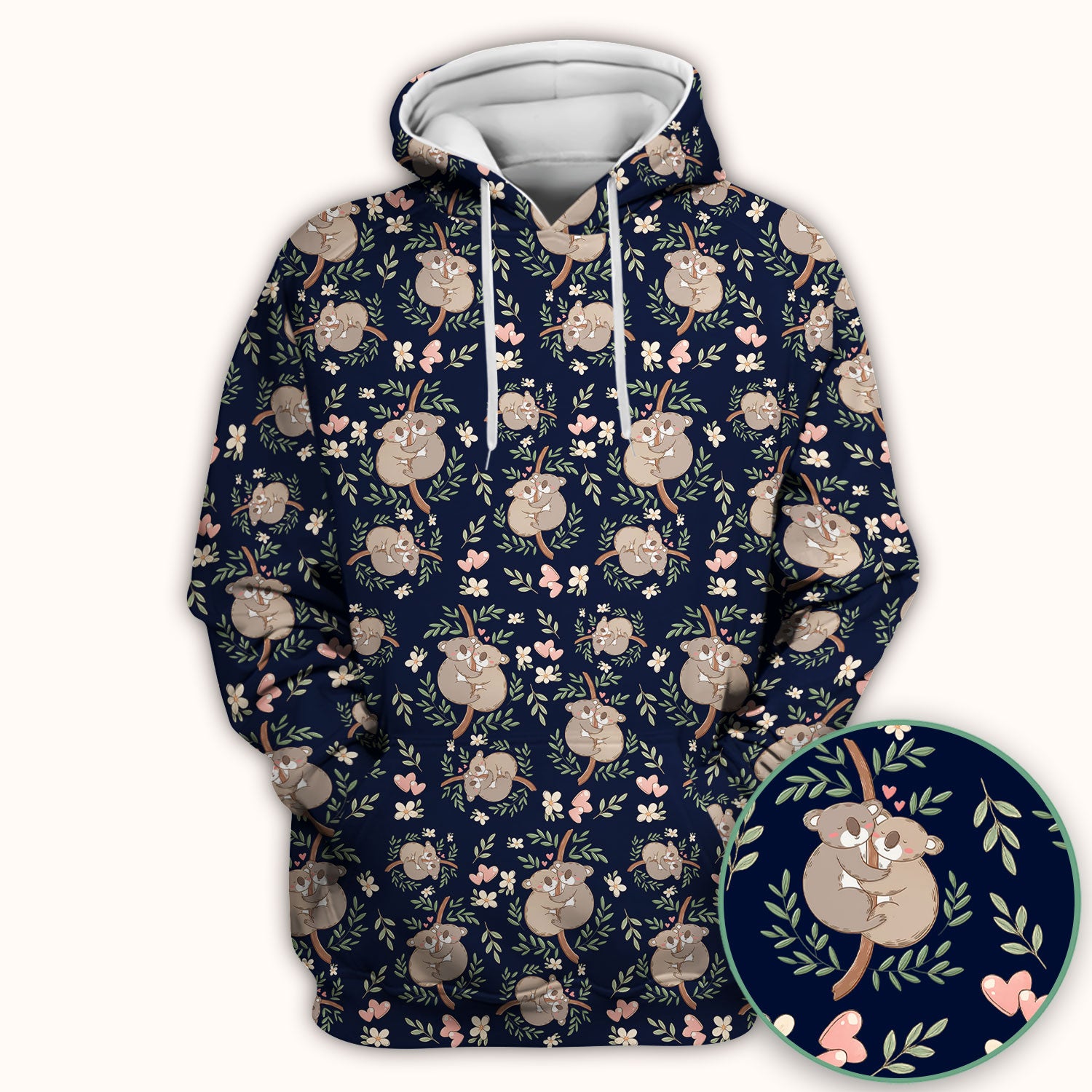 Cute Koala Love Pattern Medical Scrub Top, Breathable Fabrics Nursing Uniform