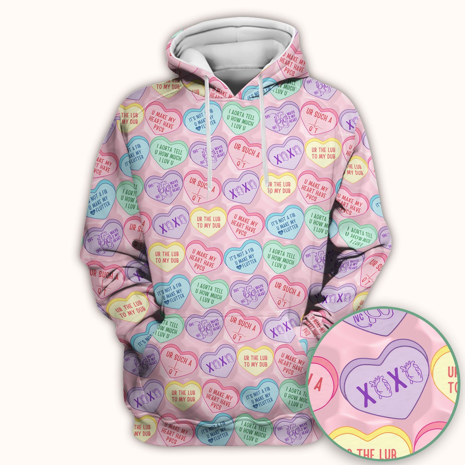 Medical Candy Heart Valentine Pattern Scrub Top, Fun Medical Pattern, Comfortable Scrubs for Nurses