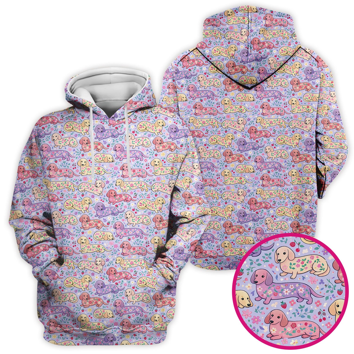 Cute Dachshund Floral Pattern Scrub Top, Comfortable Scrubs For Nurses