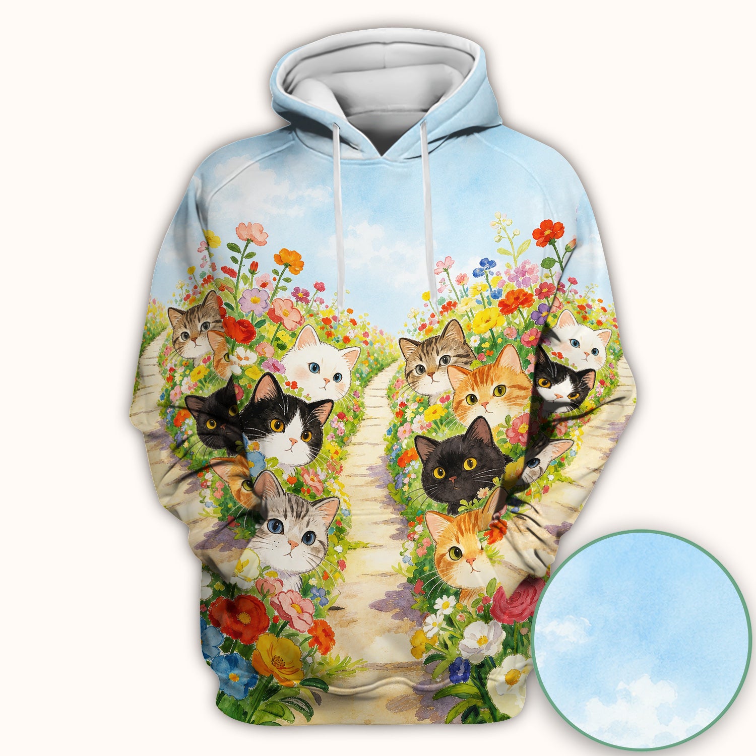 Cute Garden Cats Flower Path Pattern Scrub Top, Comfortable Scrubs for Nurses