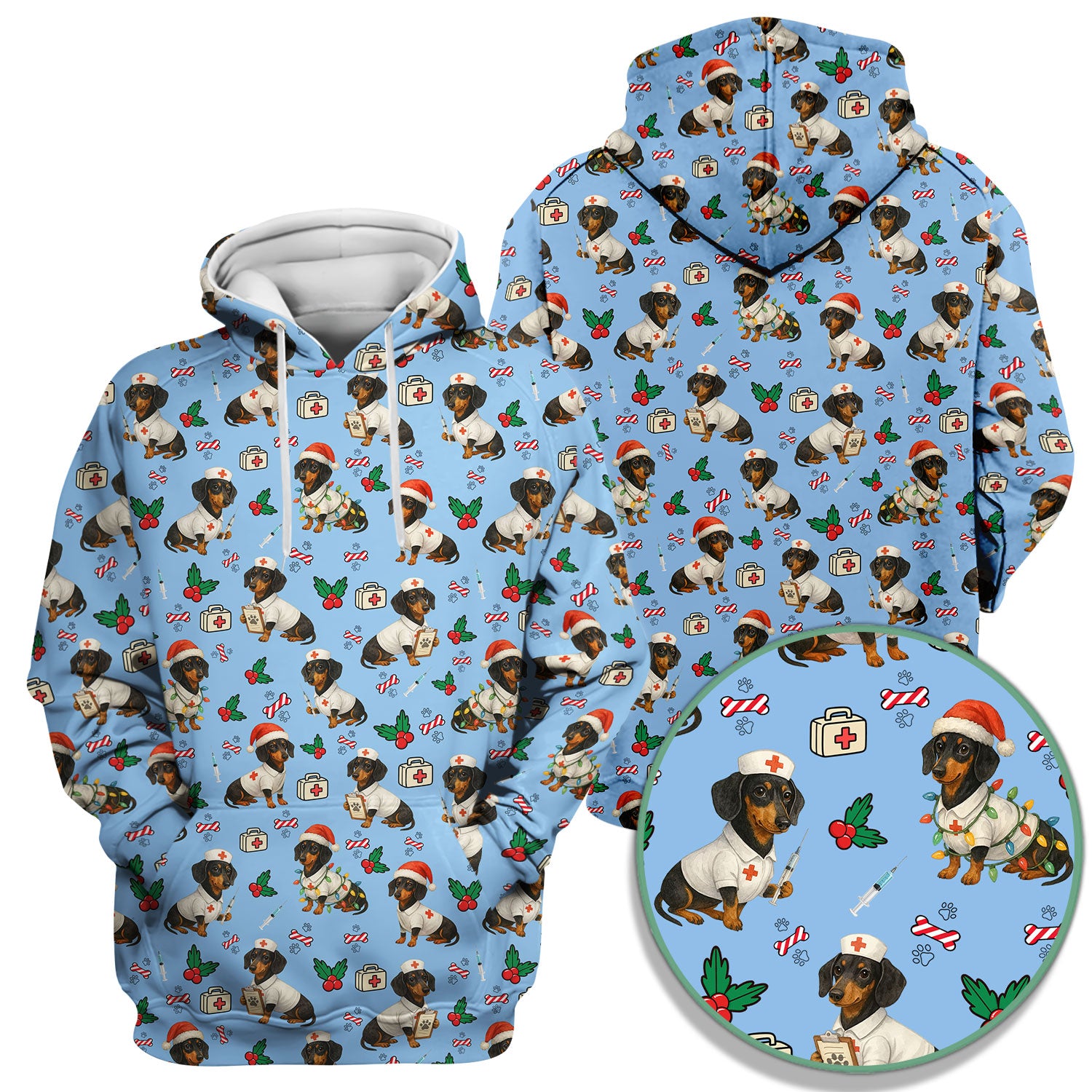 Dachshund Nurse Christmas Scrub Shirt - Cute Sausage Dog Scrub Top Multi Colors - Funny Holiday Nursing Workwear with Pockets