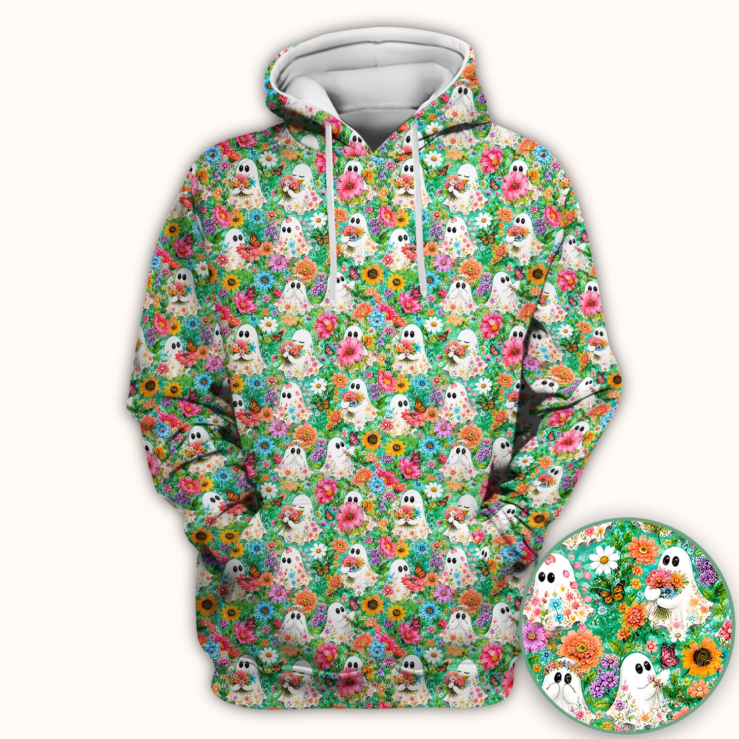 Cute Halloween Floral Ghosts Scrub Top, Comfortable Scrubs for Nurses