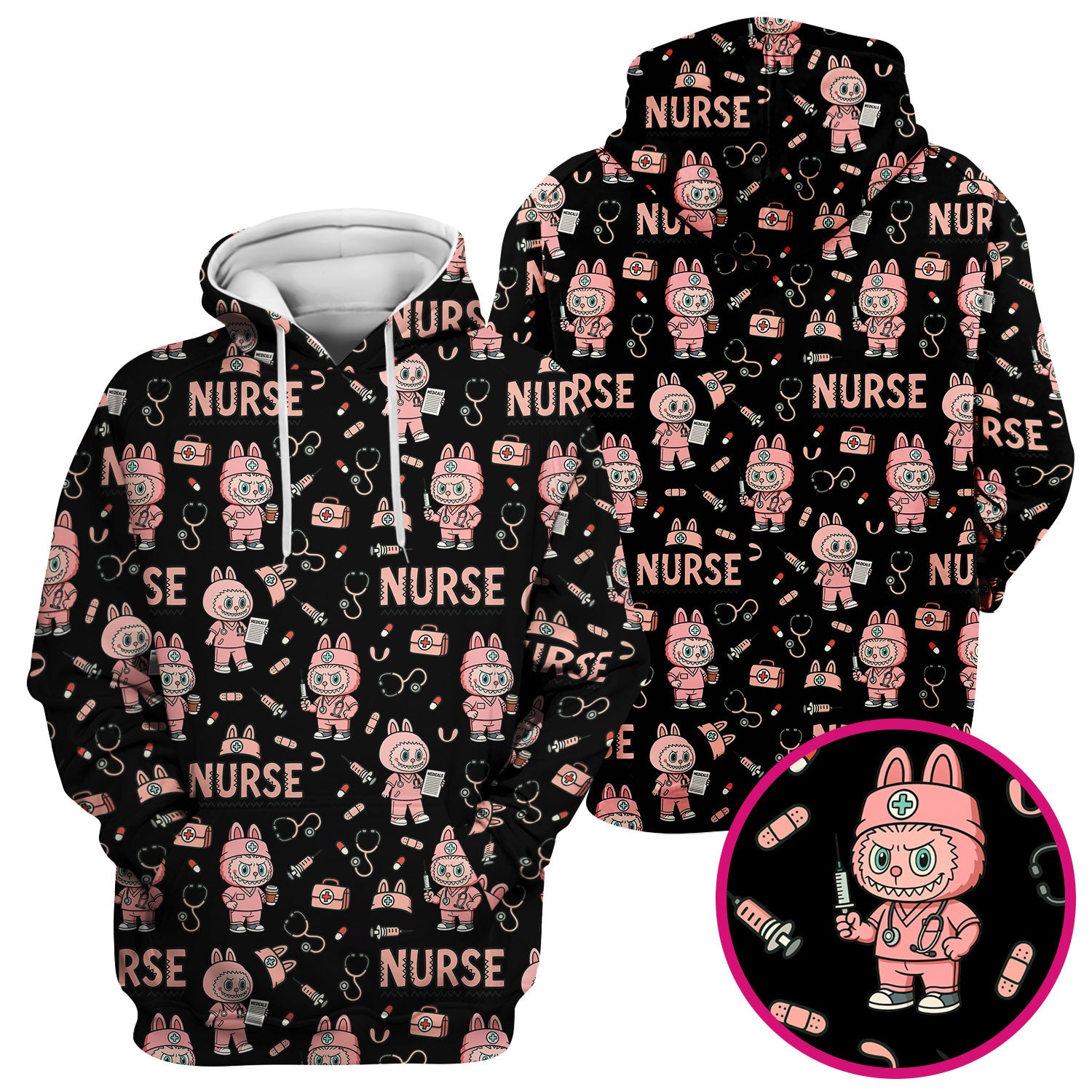 Bunny Cartoon Nurse Scrub Shirt  Cute Medical Top for Women CNA RN Doctor - Fun Scrubs Gift Idea for Nurses, Students, Holiday Season